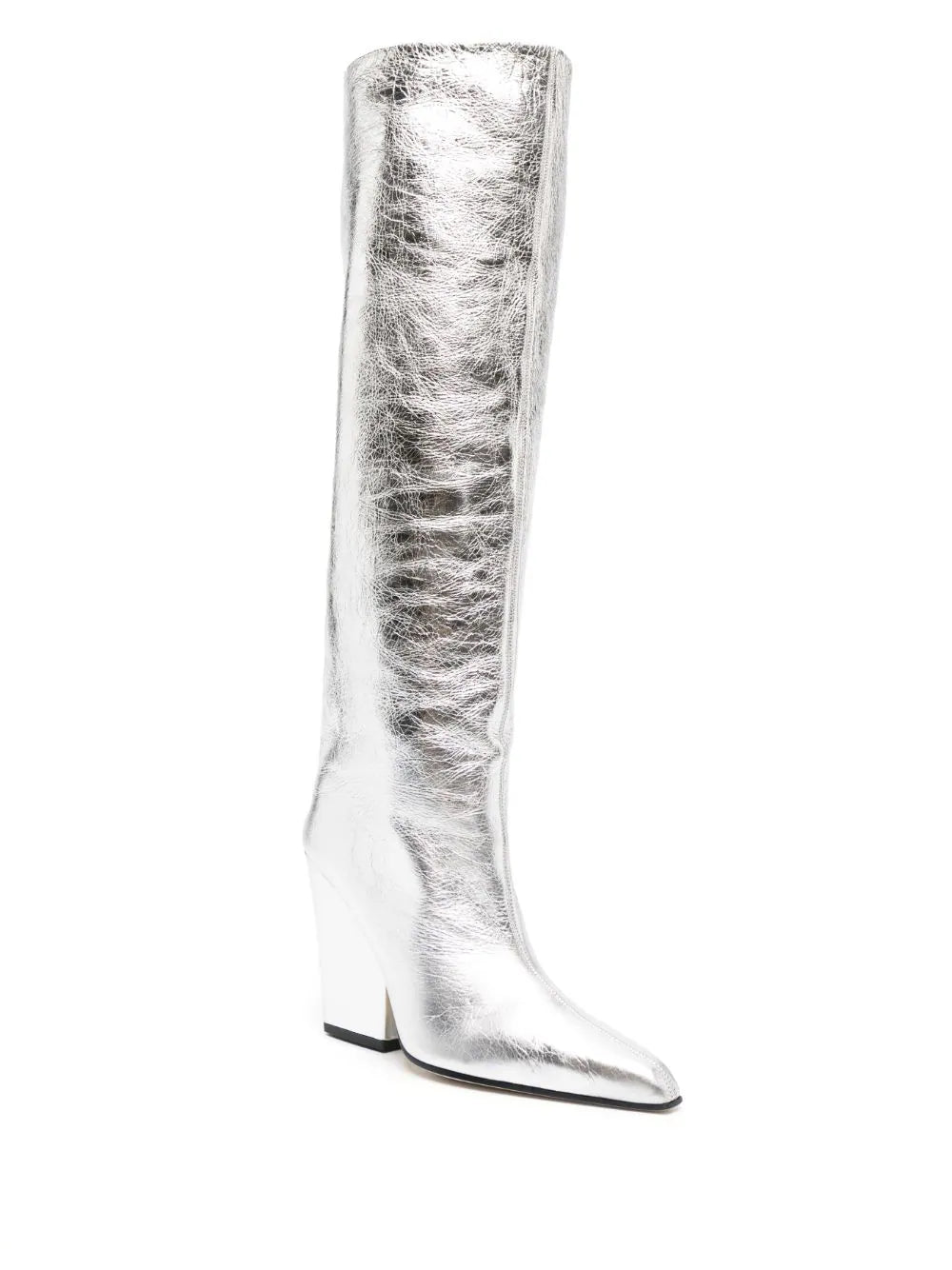 Silver Leather Tall Boots - 6.5