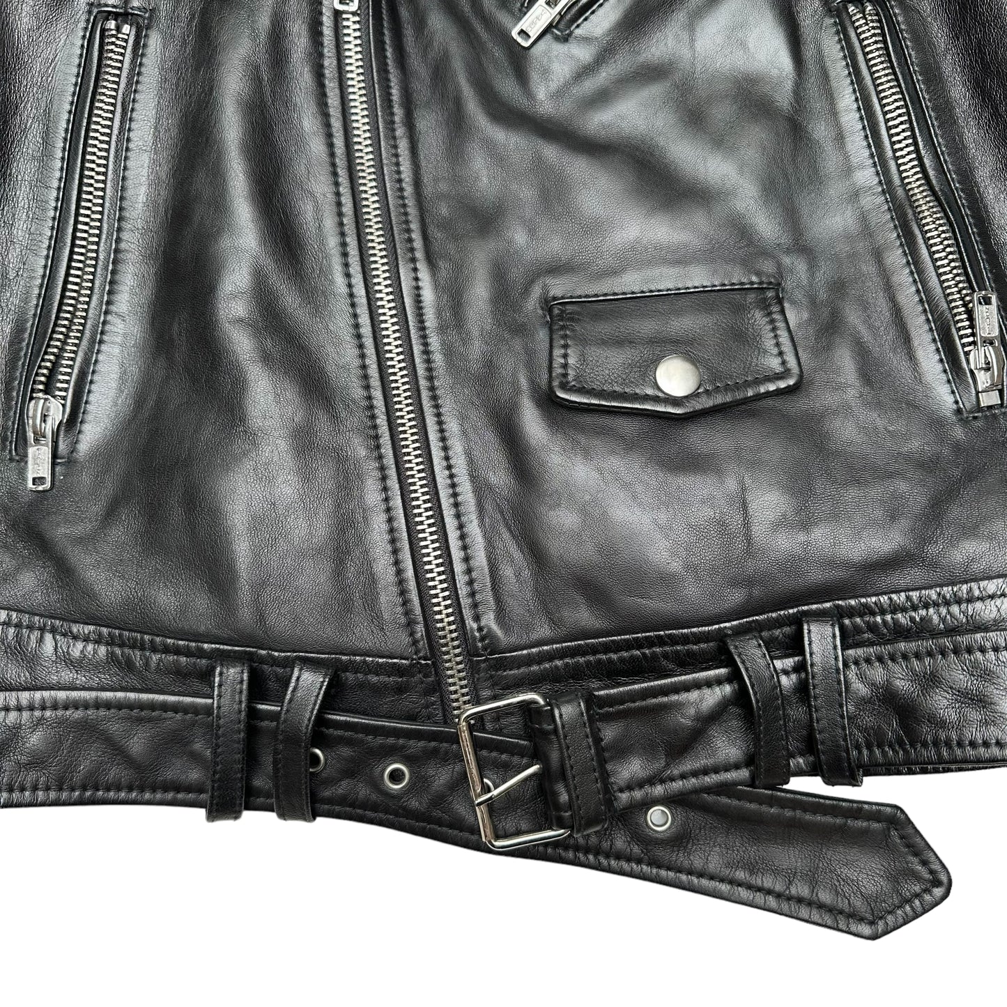 Black Biker Leather Jacket - M