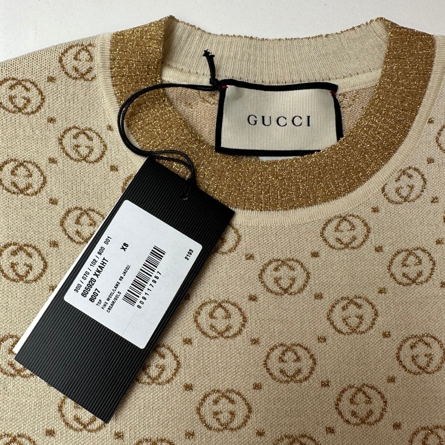 Gold & Cream Logo Oversized Top - XS