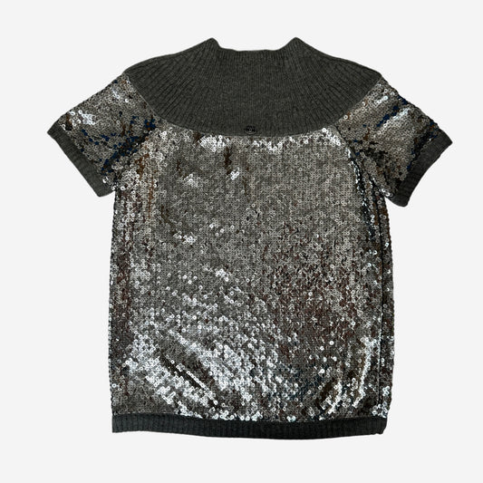 Silver Sequins & Cashmere Top - XS