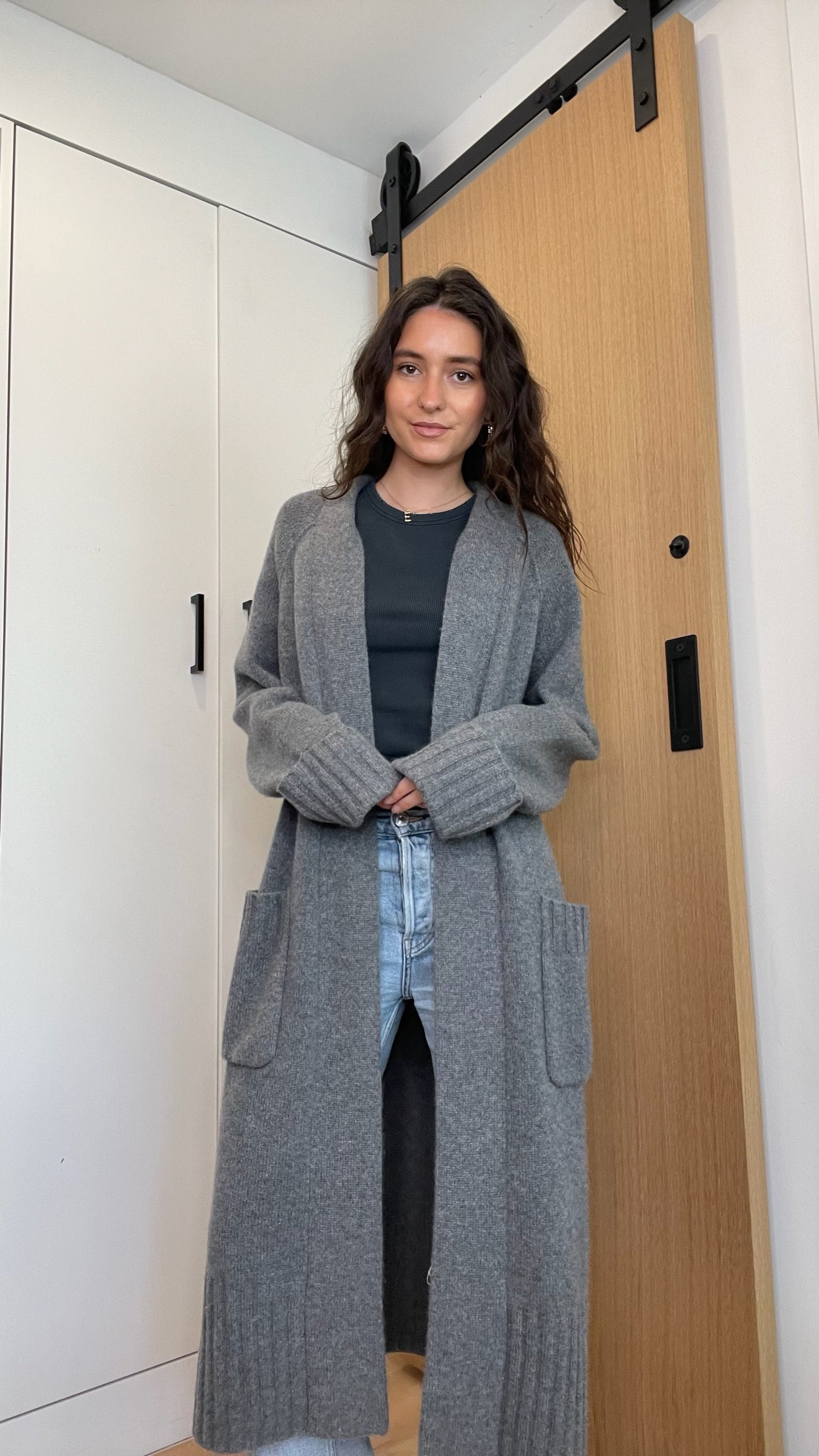 Grey Oversized Cashmere Duster - S