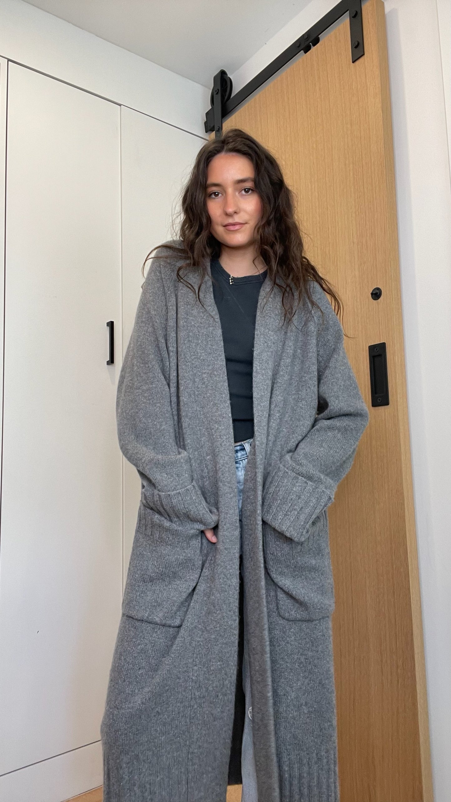 Grey Oversized Cashmere Duster - S