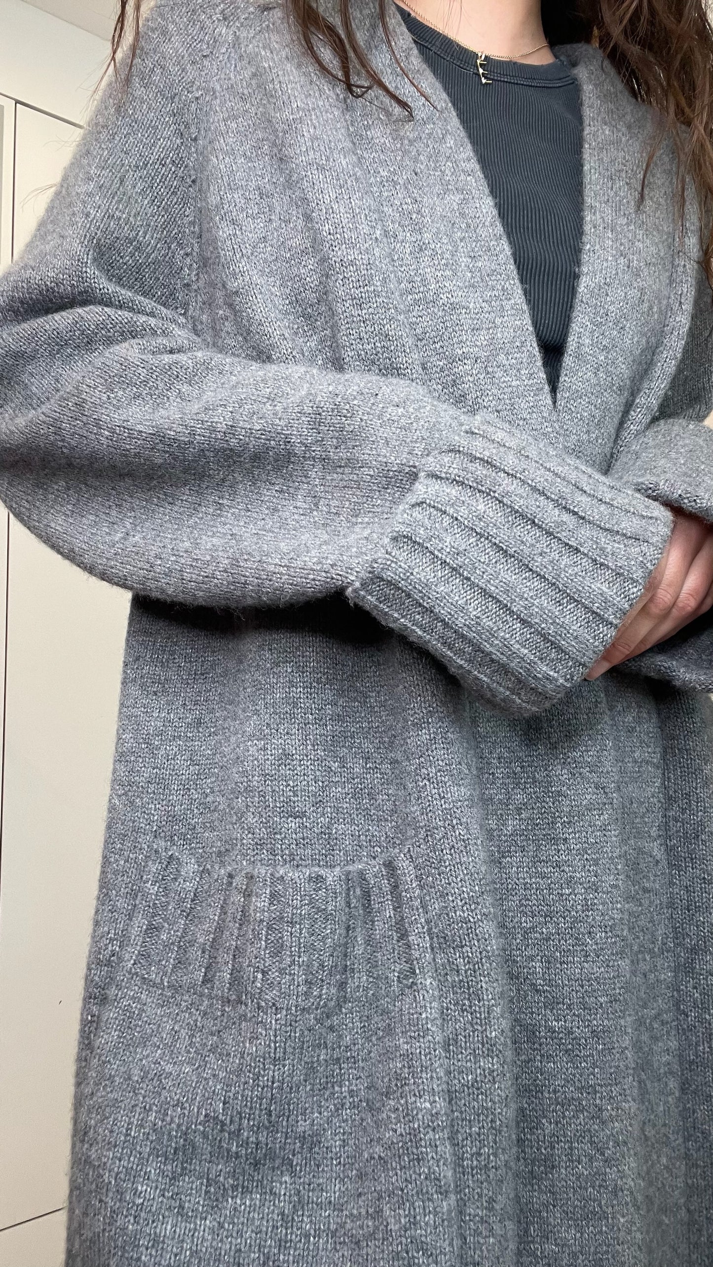 Grey Oversized Cashmere Duster - S