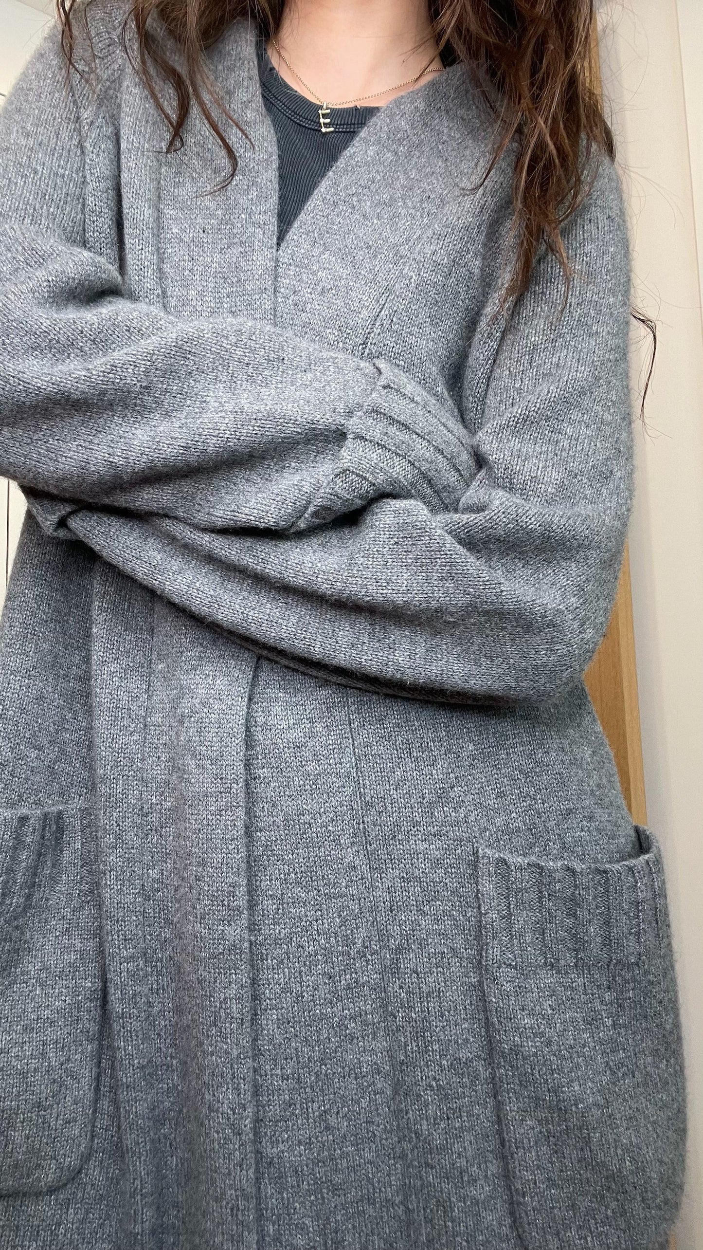 Grey Oversized Cashmere Duster - S