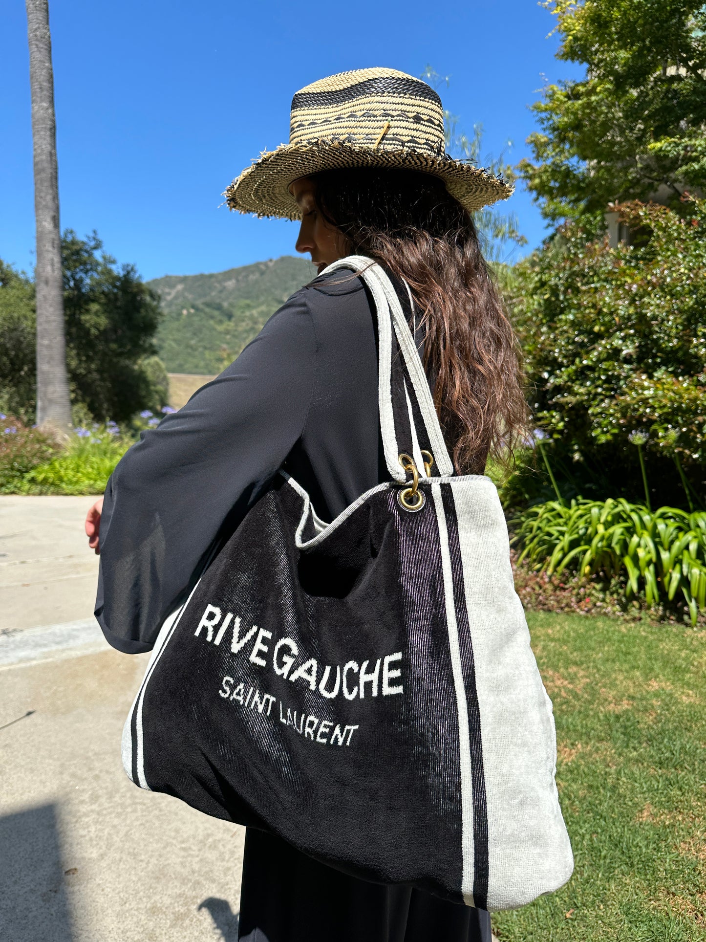 Black & White Terrycloth Beach Bag