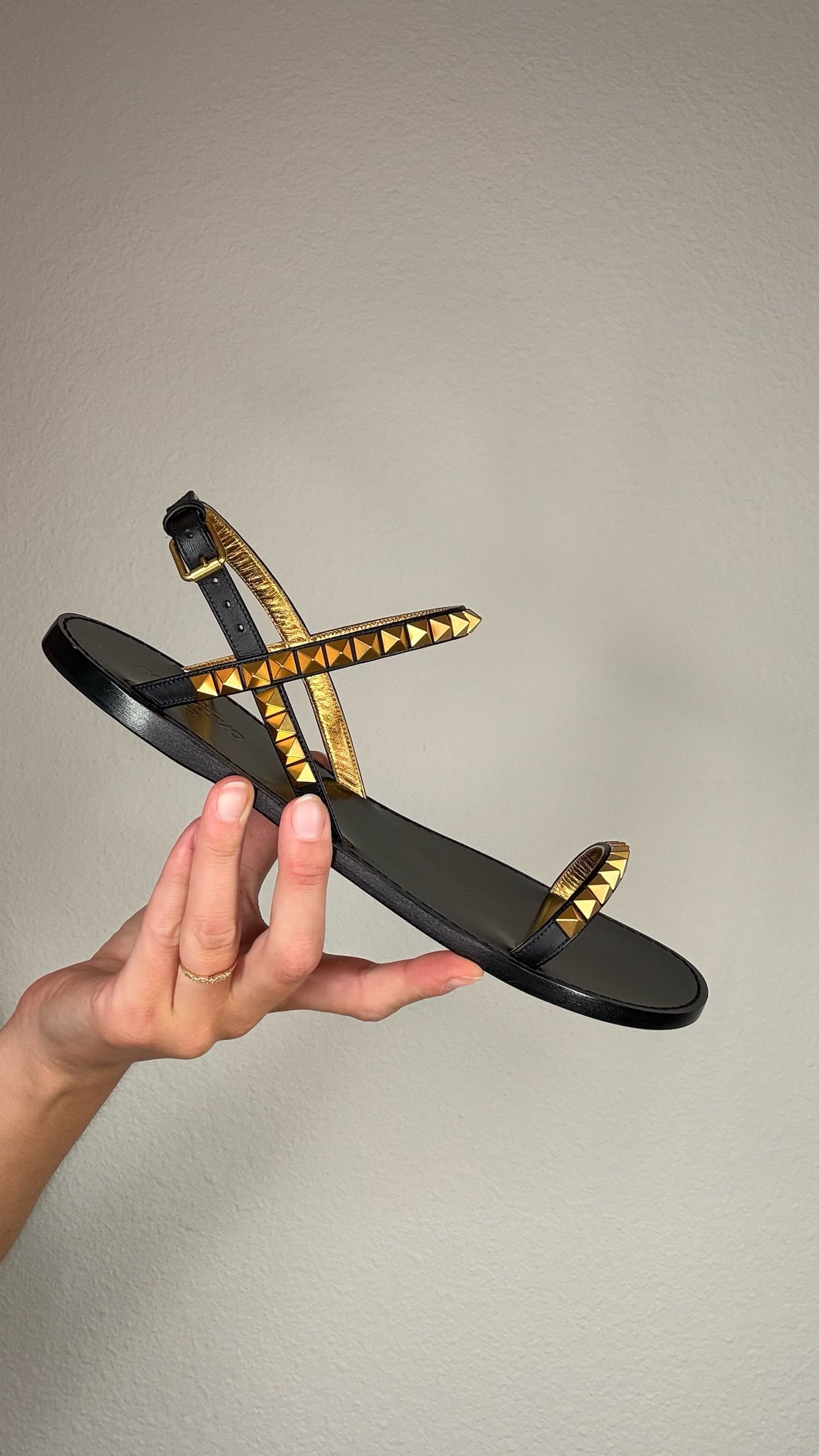 Black and Gold Rockstud Sandals - 8