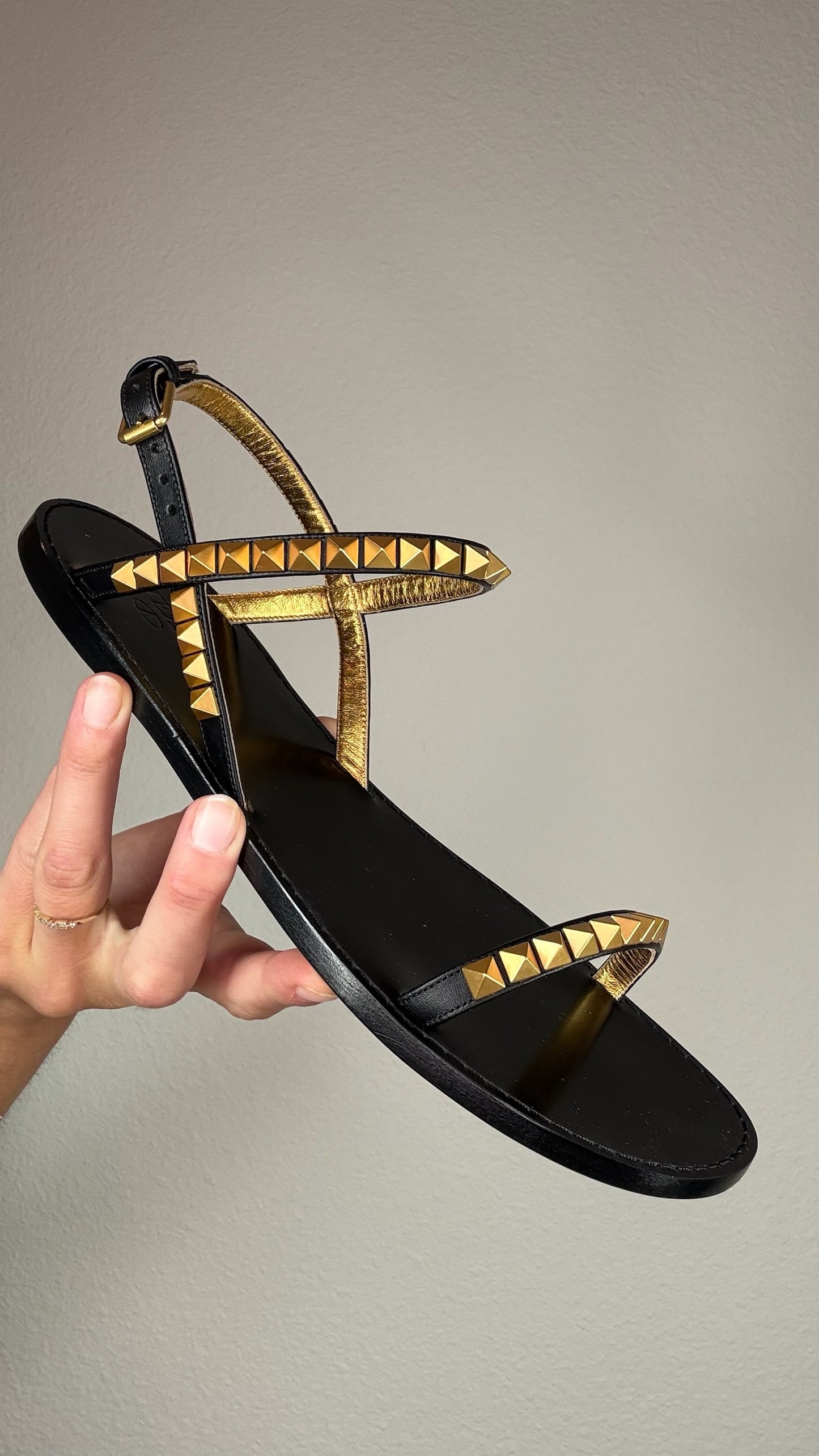 Black and Gold Rockstud Sandals - 8