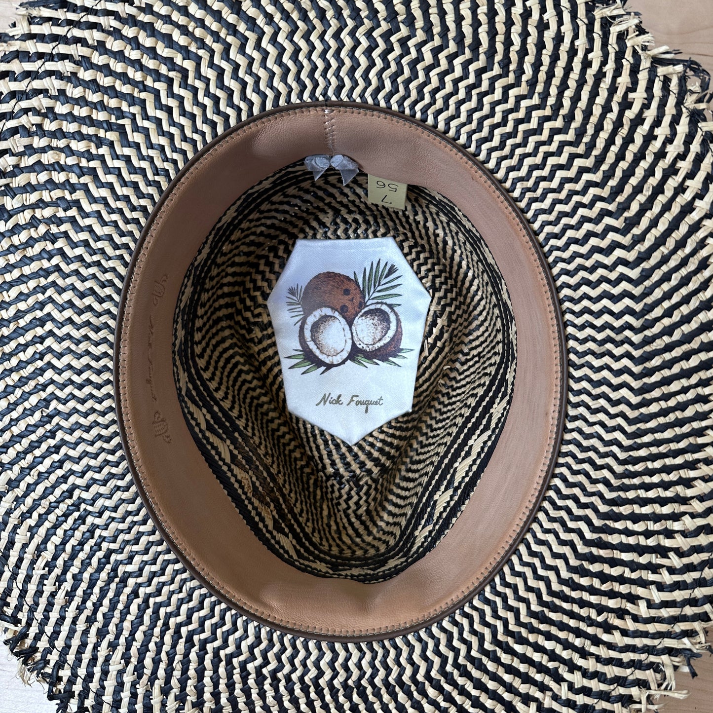 Black & Beige Raffia Hat - 56