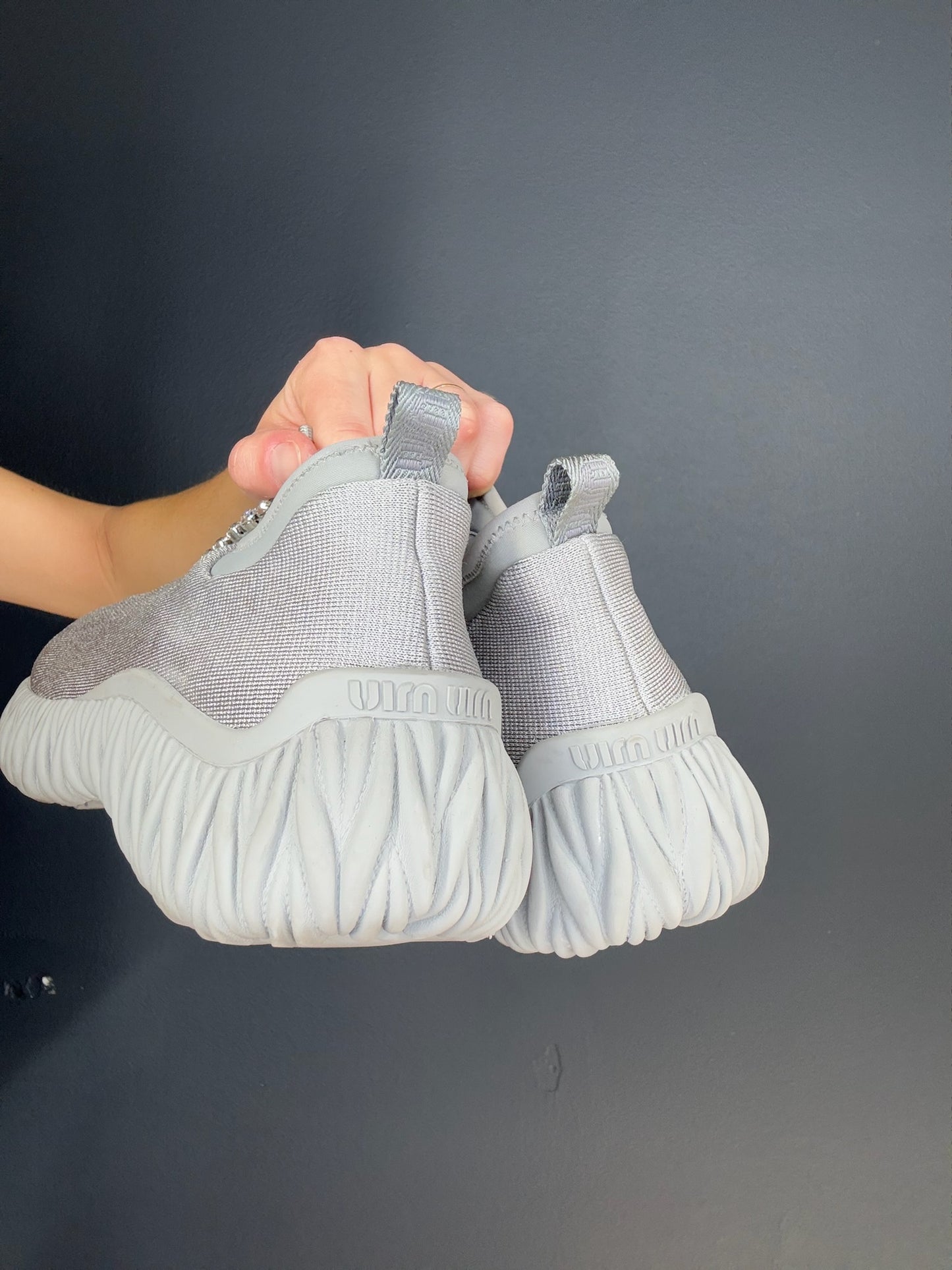 Miu Miu Grey Crystal Sneakers - 39