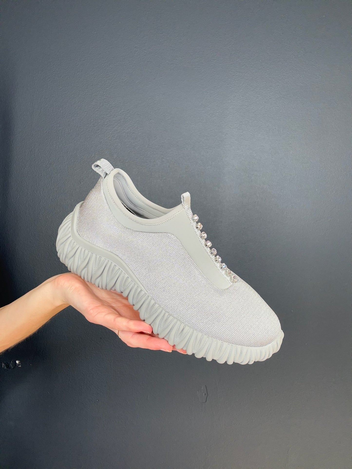 Miu Miu Grey Crystal Sneakers - 39