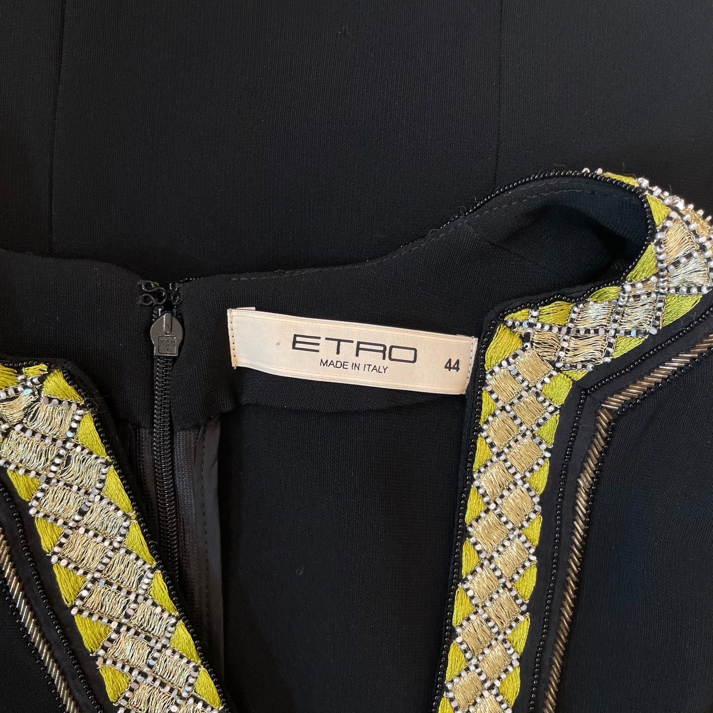 Black and Green Beaded Collar Dress - 44