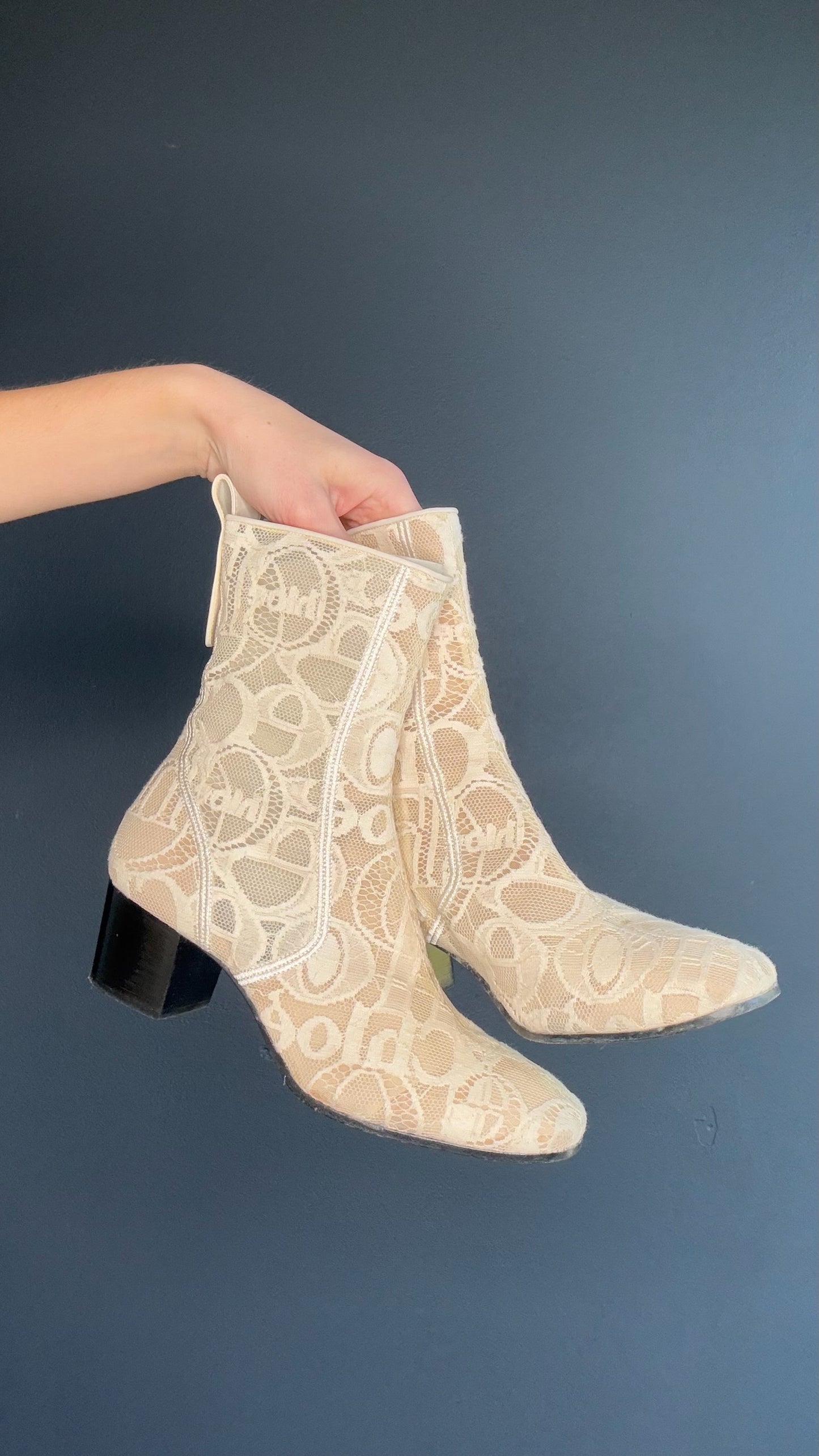 Chloe Cream Lace Logo Booties - 37.5