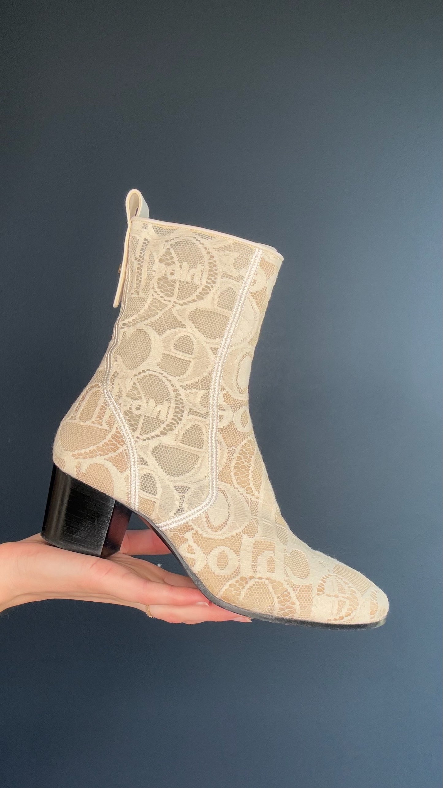 Chloe Cream Lace Logo Booties - 37.5