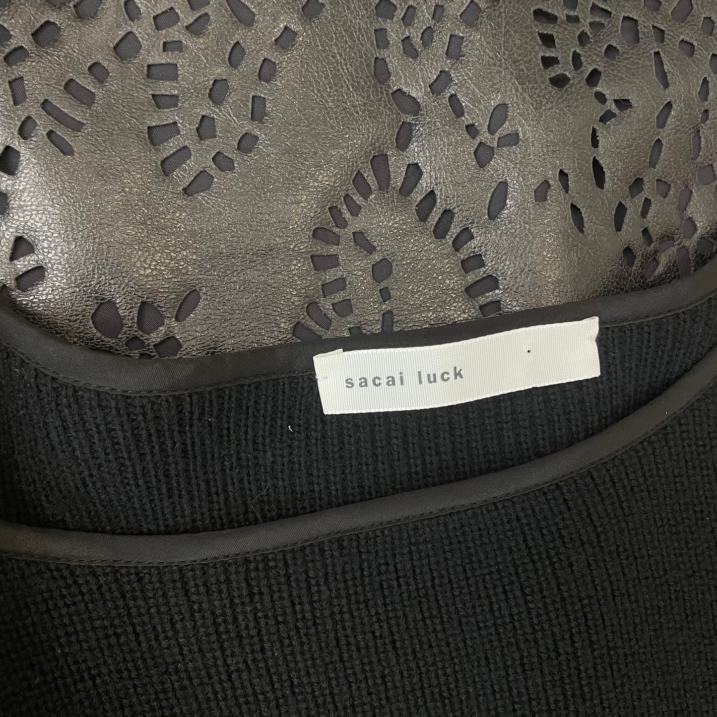 Black Sweater Dress with Leather - 2