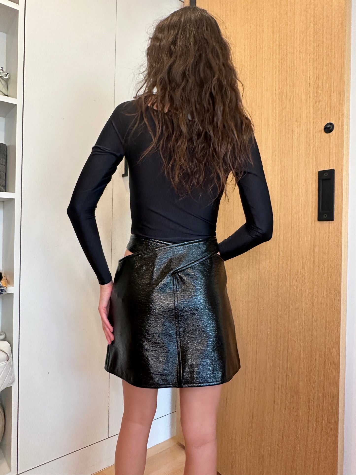 Black Patent Mini Skirt - M