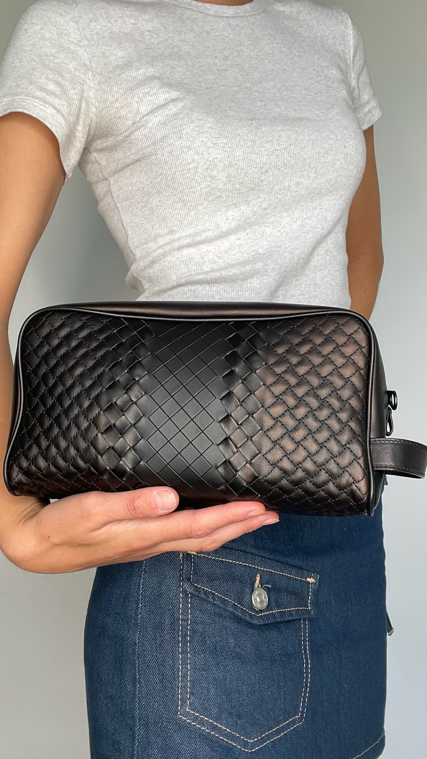 Black Intrecciato Cosmetic Bag
