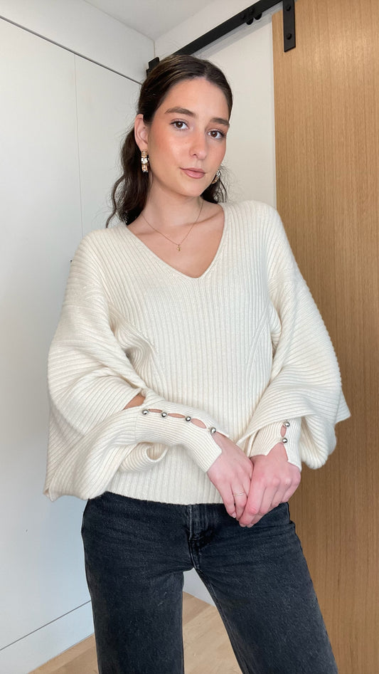 White Ribbed Sweater - S