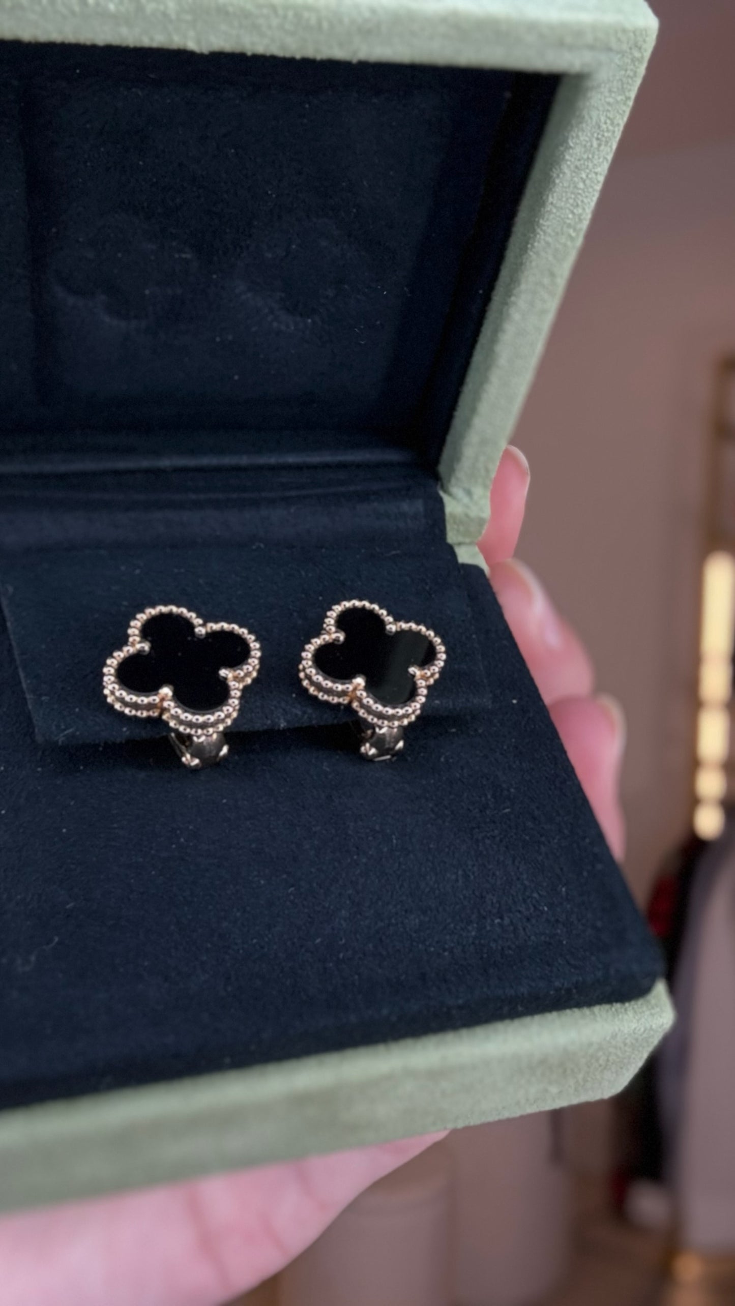Vintage Alhambra Onyx & Gold Earrings