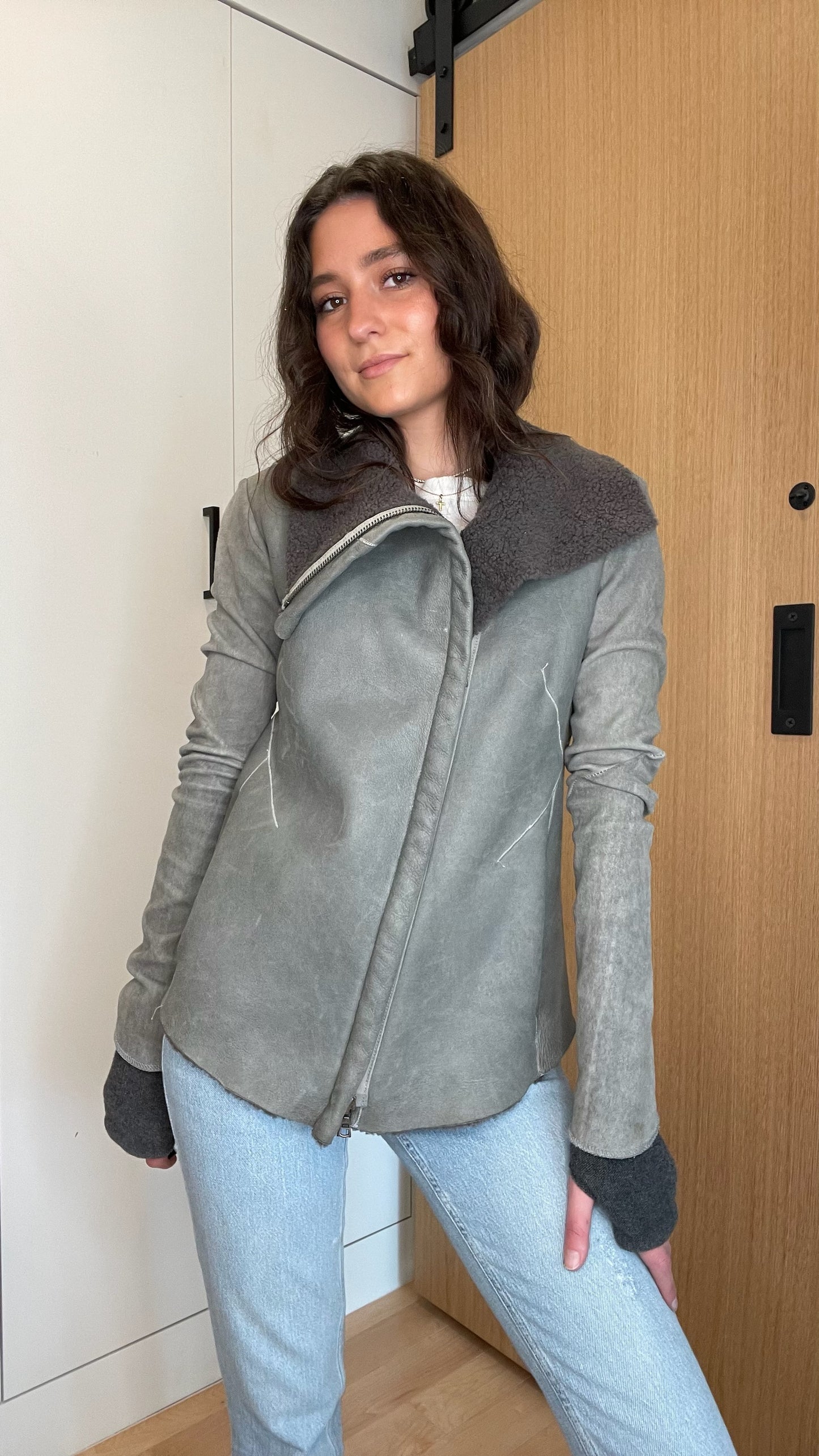 Grey Suede & Shearling Jacket - XS