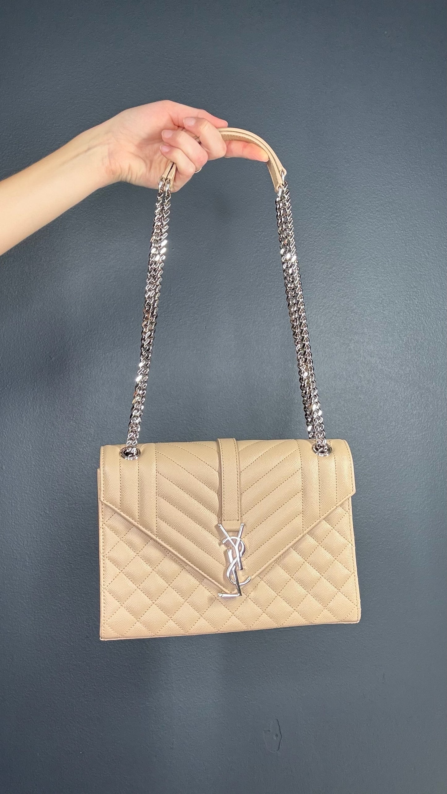 Saint Laurent Cream Quilted Leather Shoulder Bag