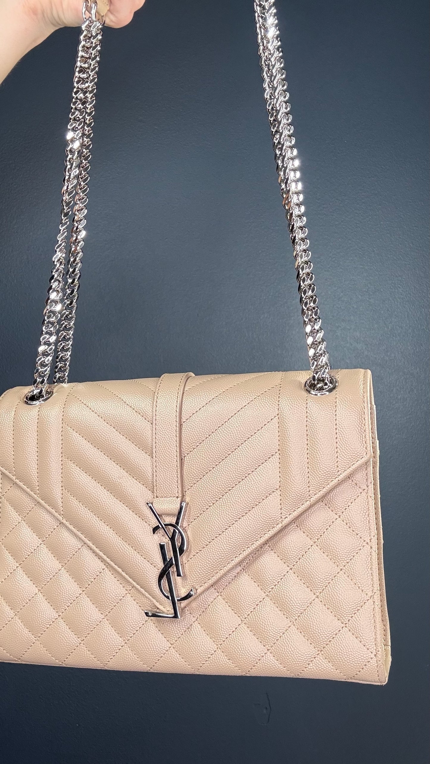 Saint Laurent Cream Quilted Leather Shoulder Bag