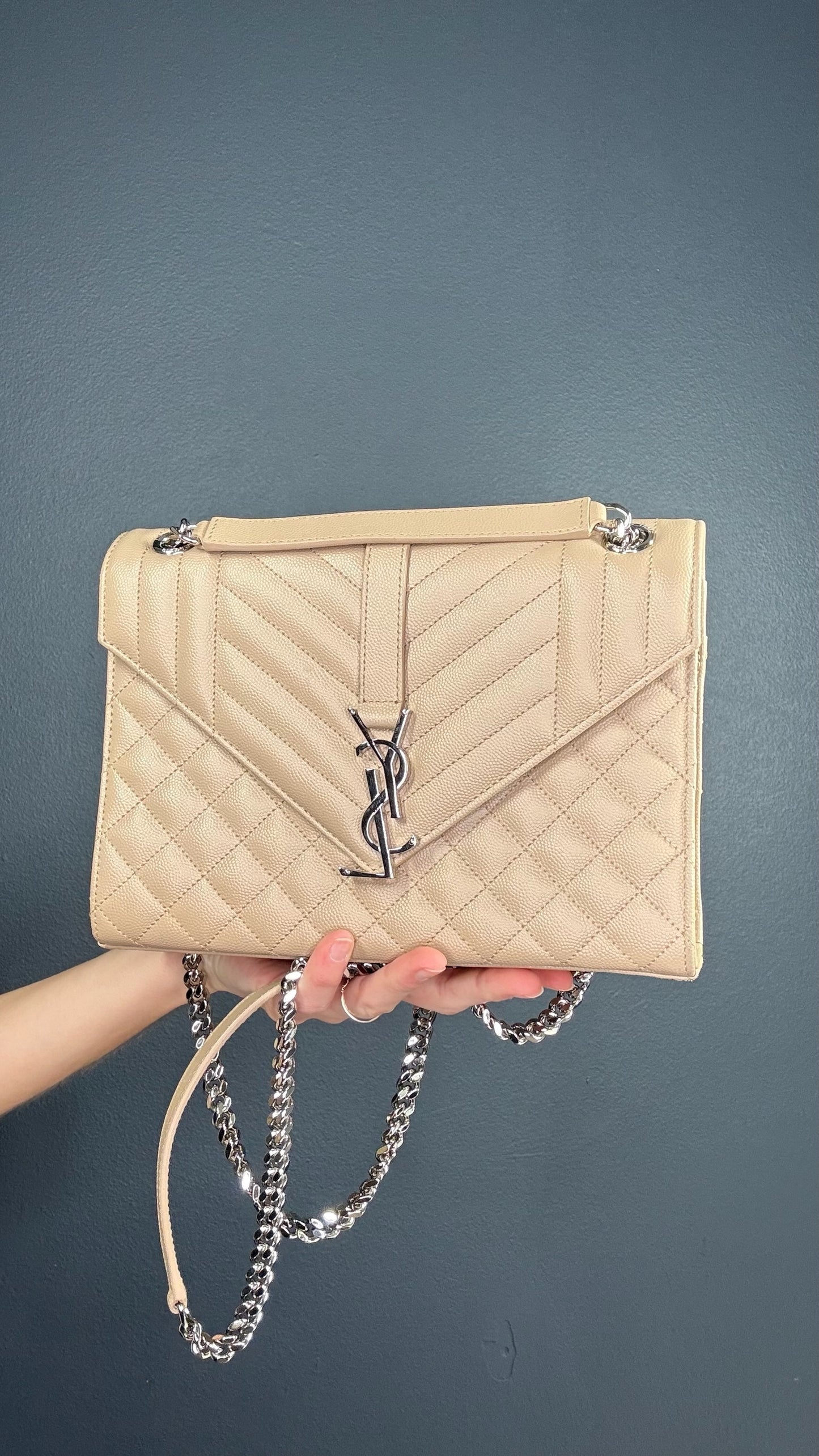 Saint Laurent Cream Quilted Leather Shoulder Bag