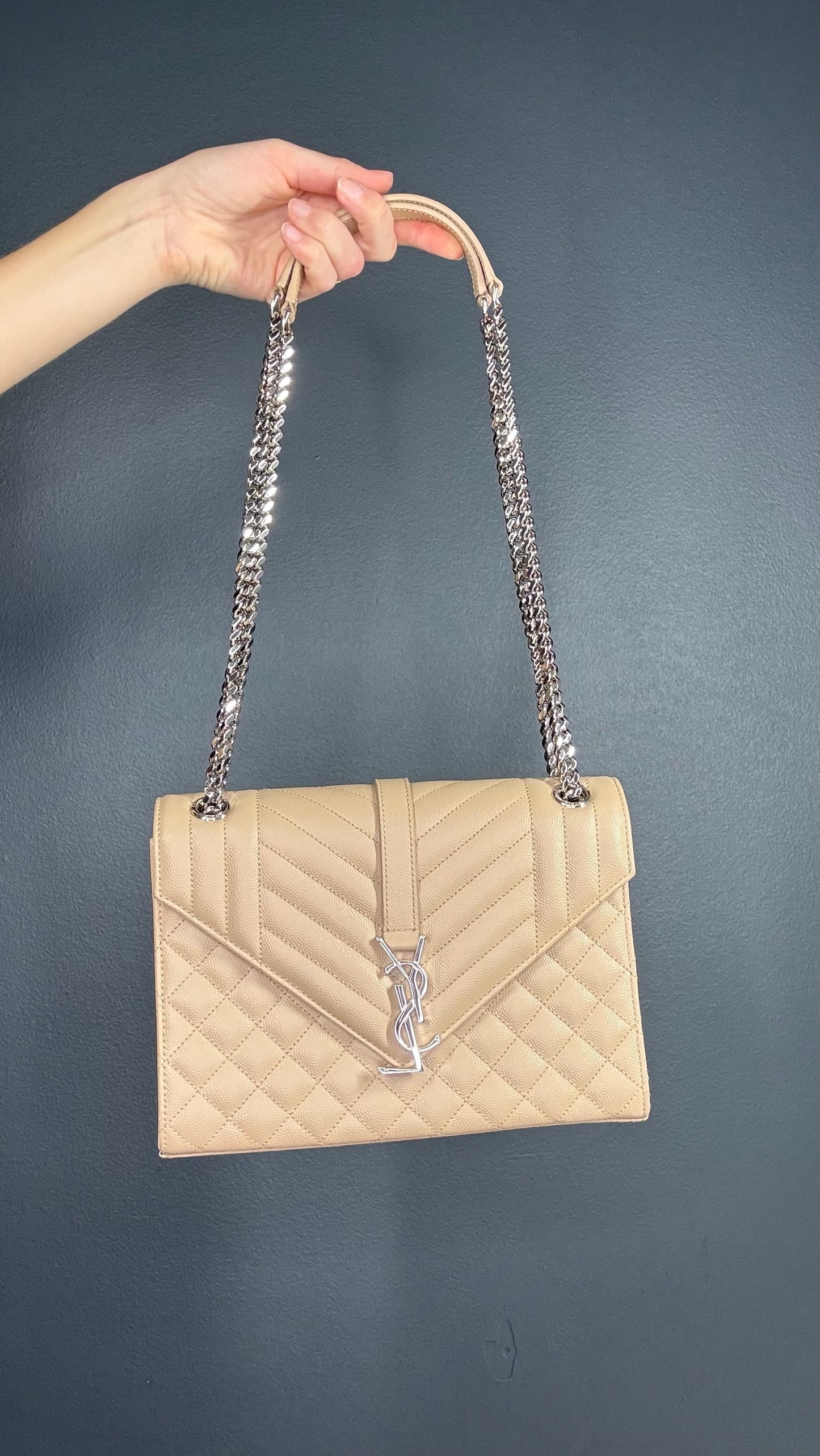 Saint Laurent Cream Quilted Leather Shoulder Bag