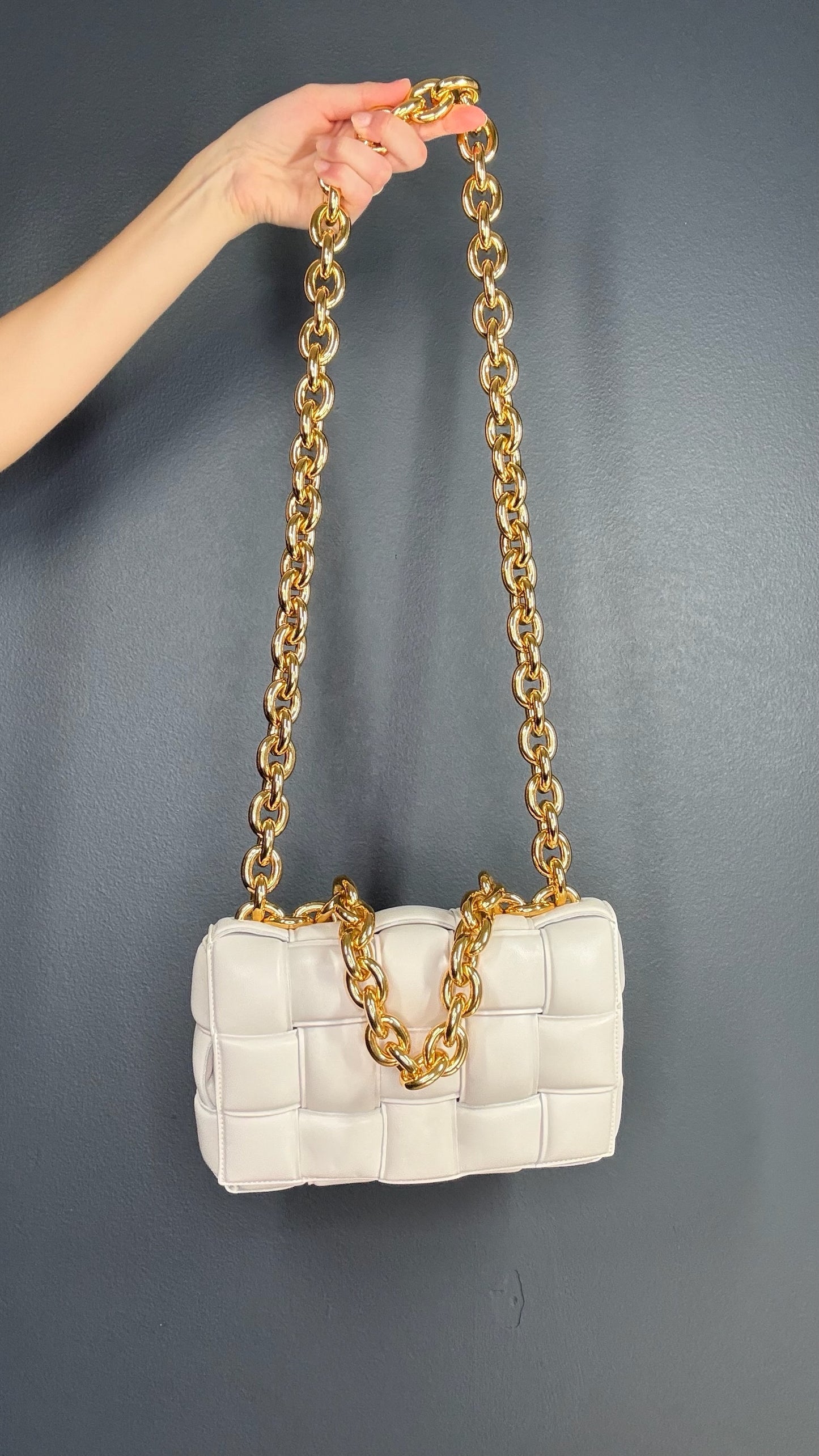 Bottega Veneta White & Gold Padded Cassette Bag
