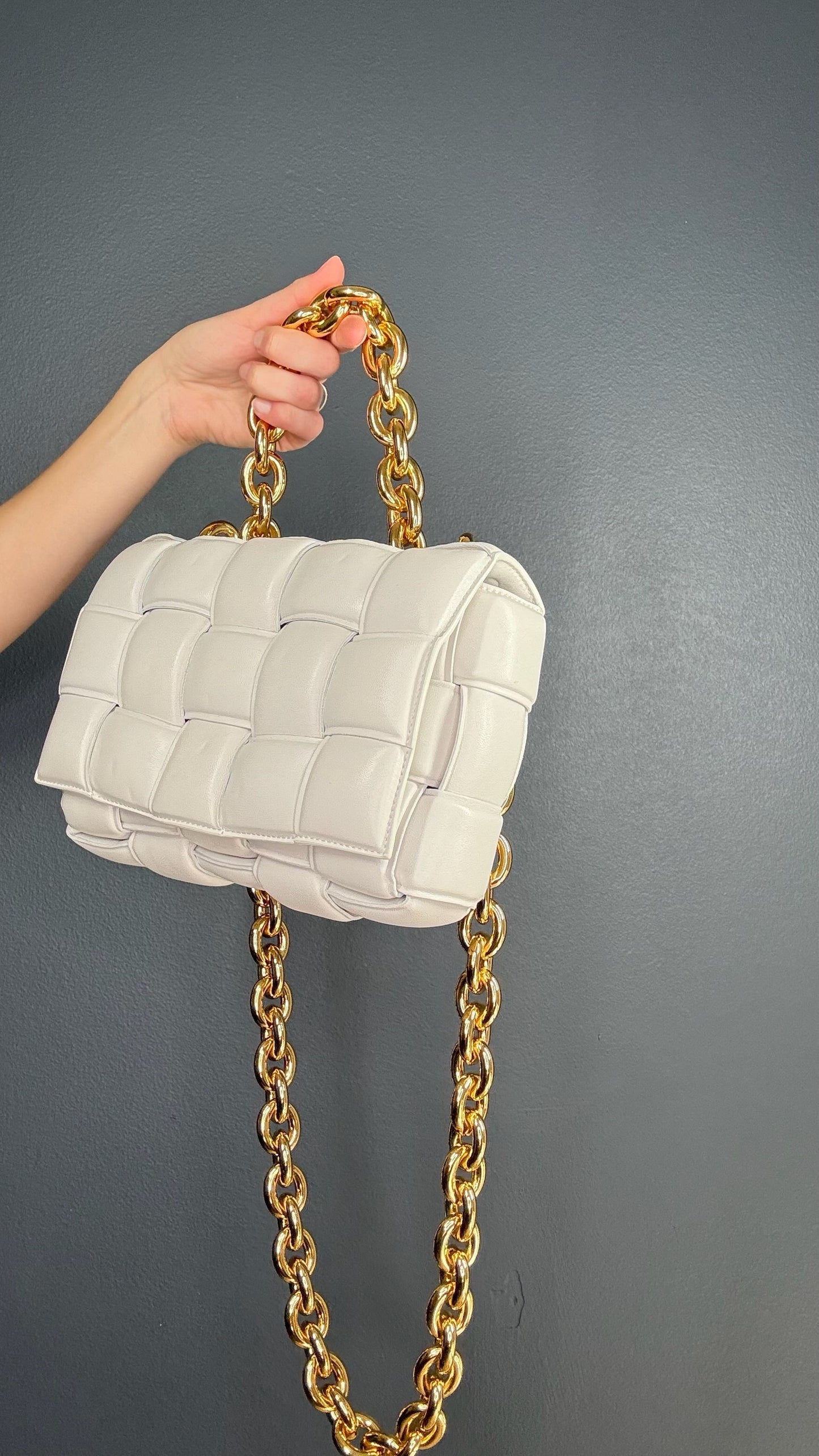 Bottega Veneta White & Gold Padded Cassette Bag