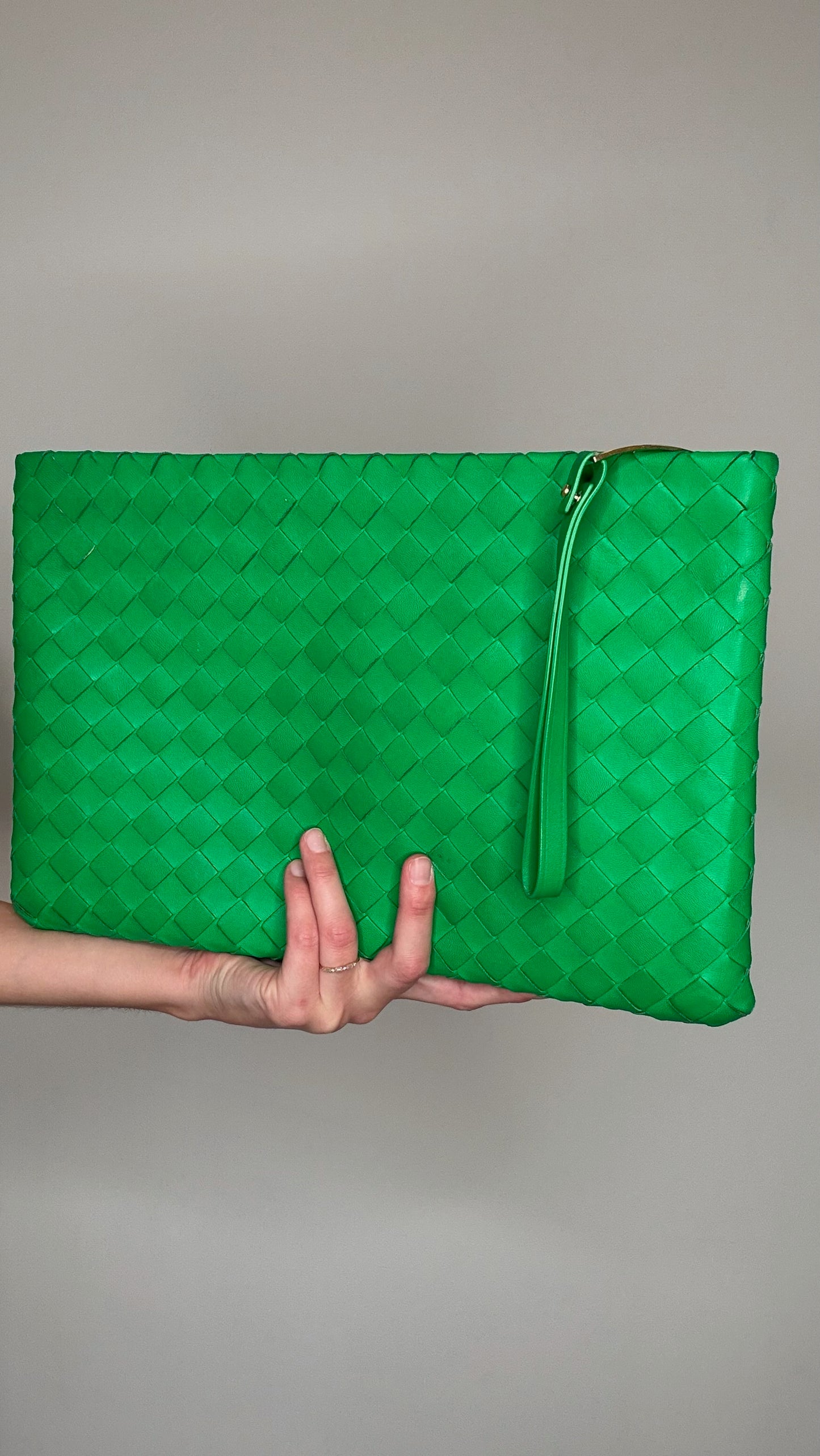 Green Intrecciato Large Clutch