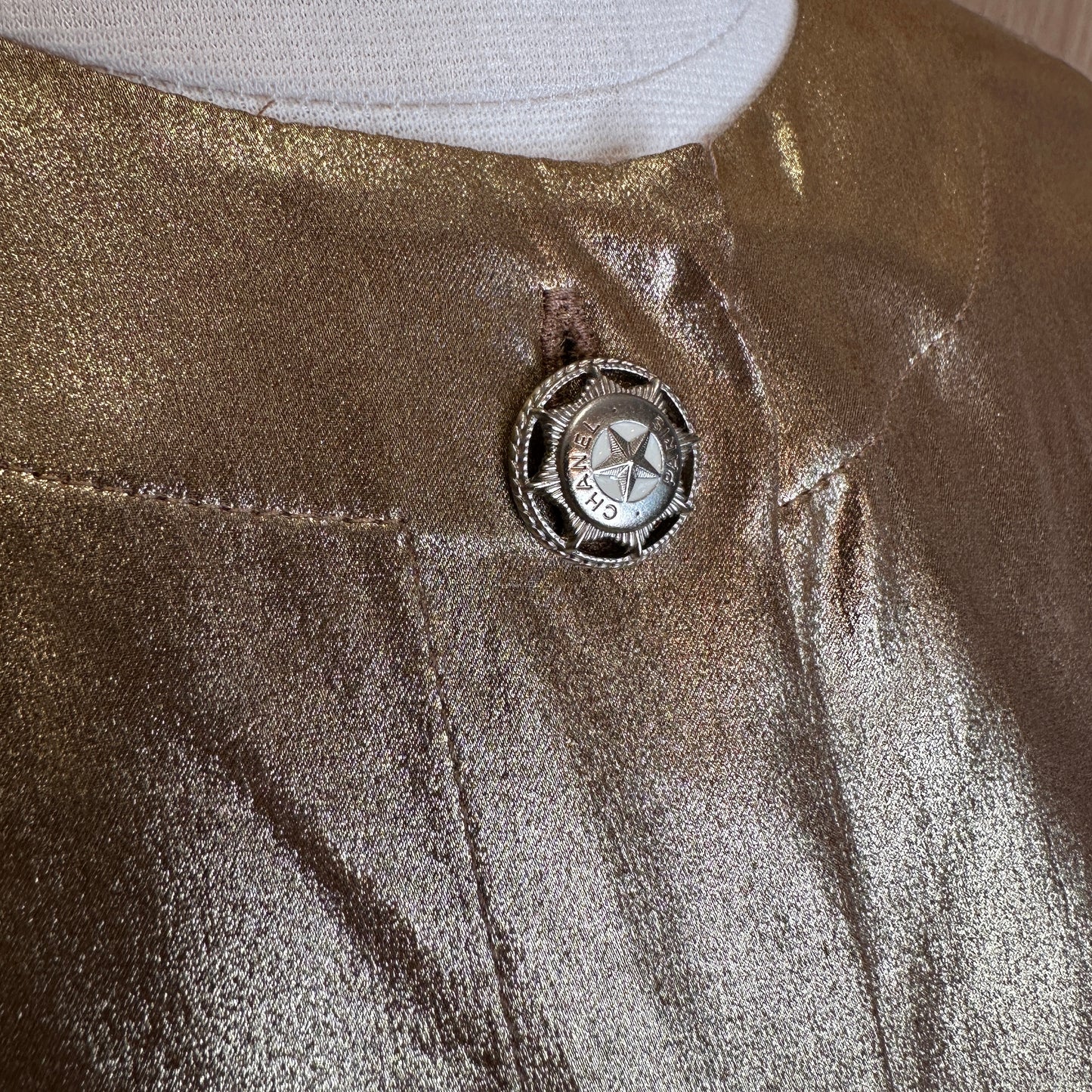 Paris-Dallas Gold Silk Top w/Fringes - S