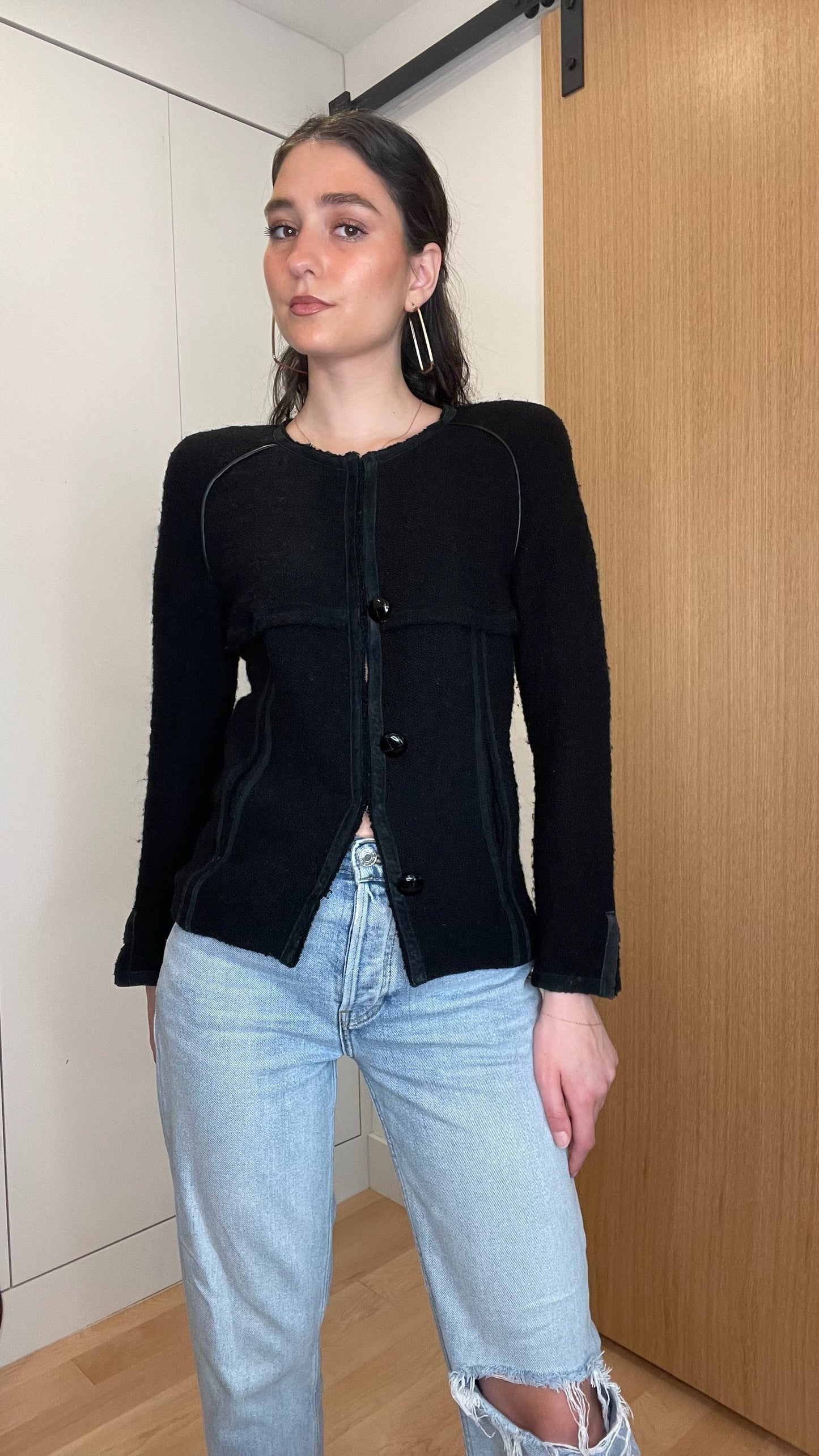 Black Wool Cropped Jacket - XS