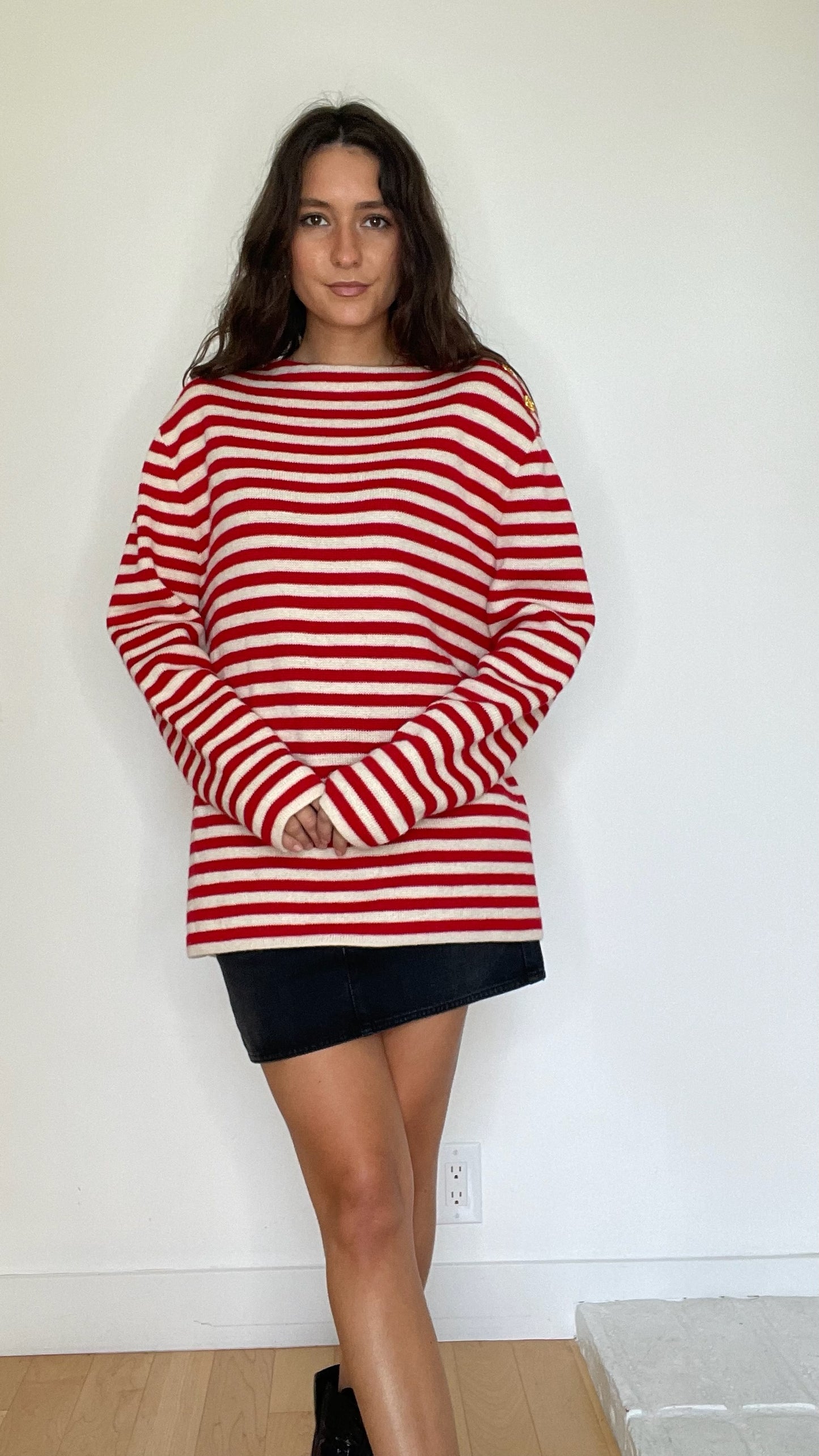 Red & Cream Striped Top - S/M