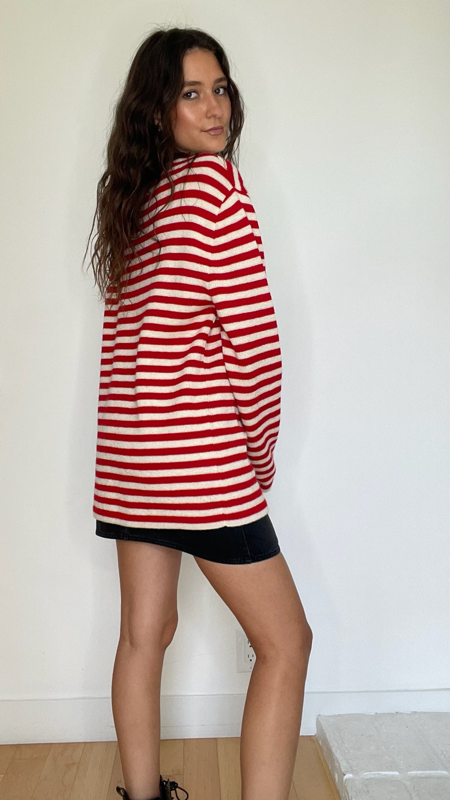 Red & Cream Striped Top - S/M