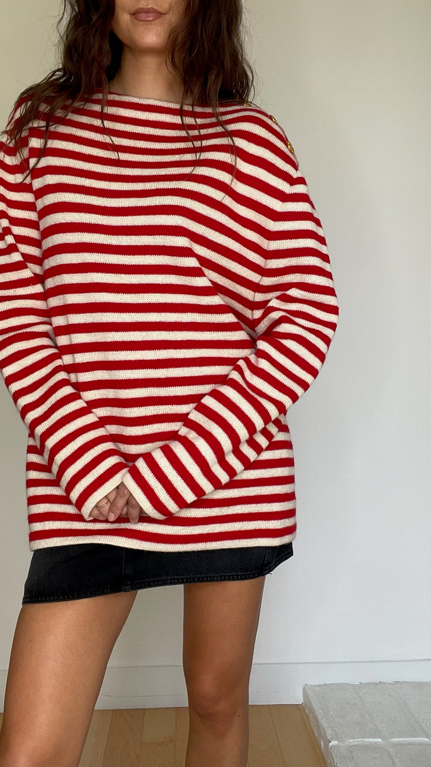 Red & Cream Striped Top - S/M