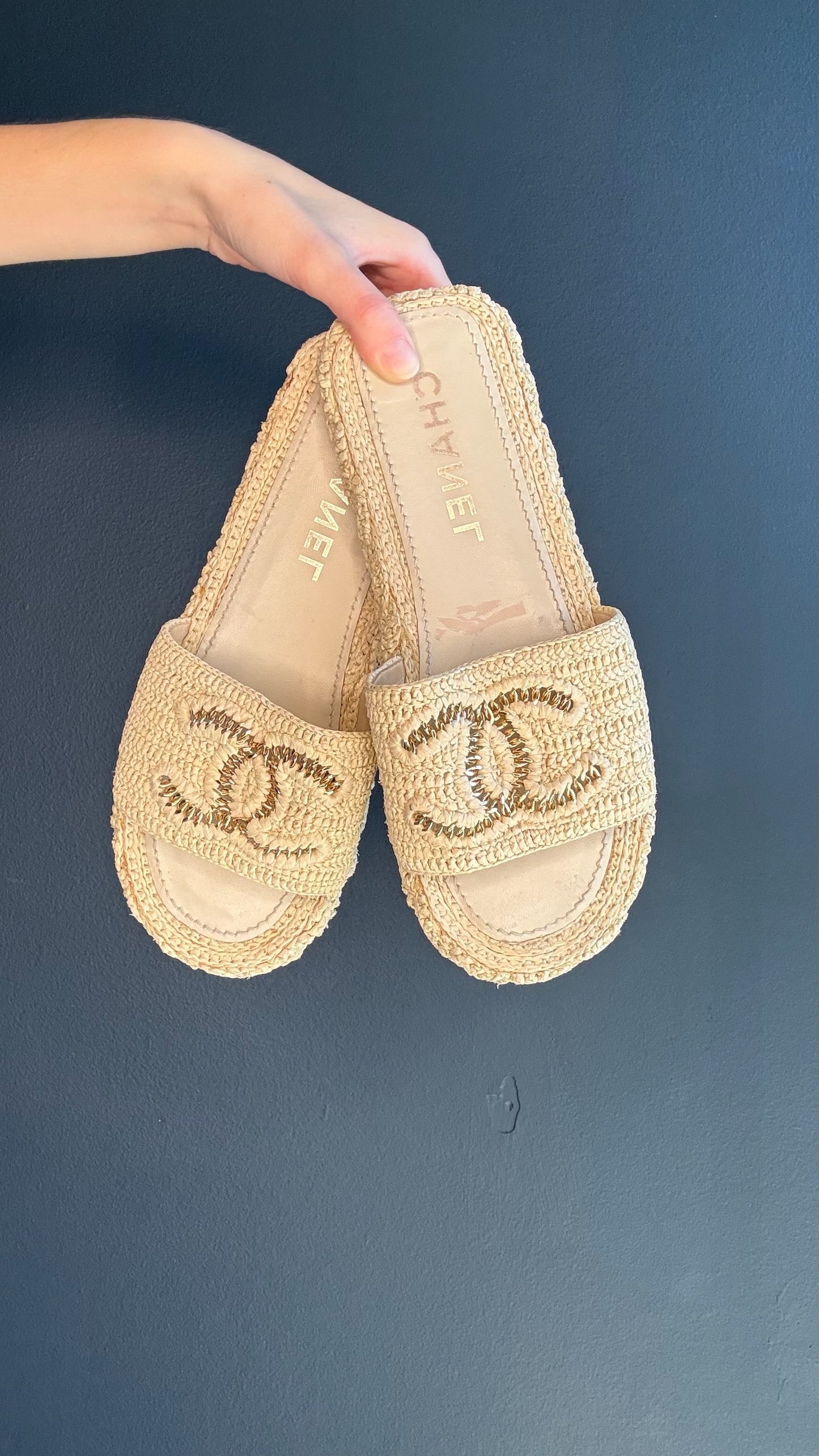 Chanel Raffia Logo Sandals - 41