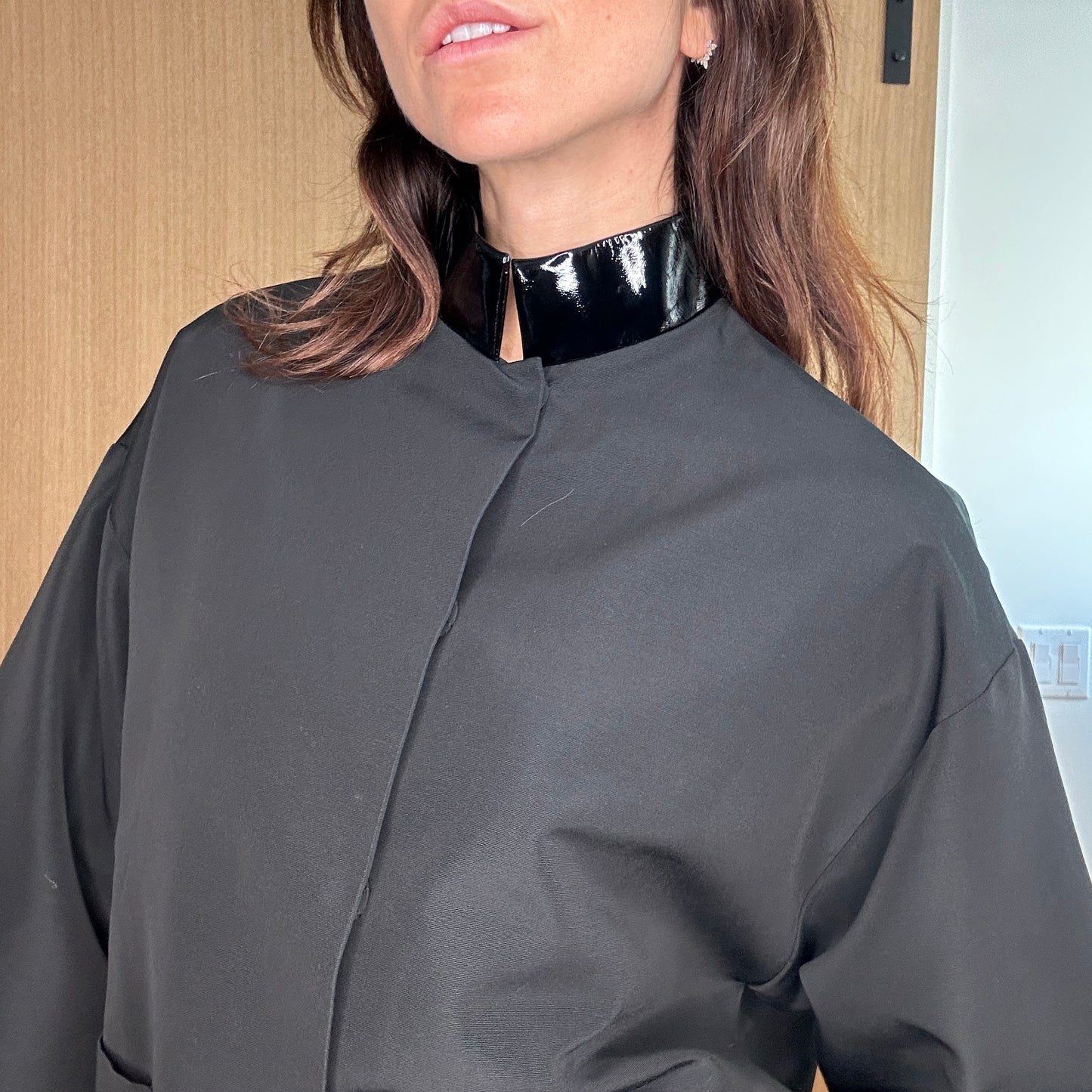 Black Cape with Patent Leather Collar - S