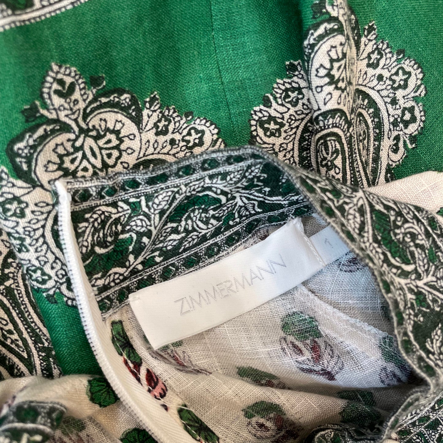 Green Linen Floral Dress - 1