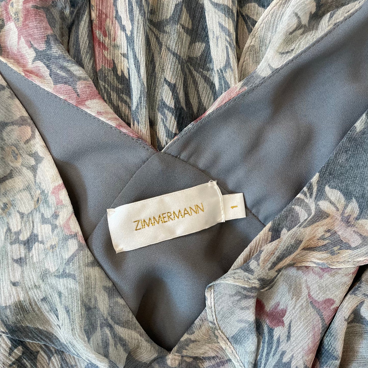 Grey Floral Silk Dress - 1