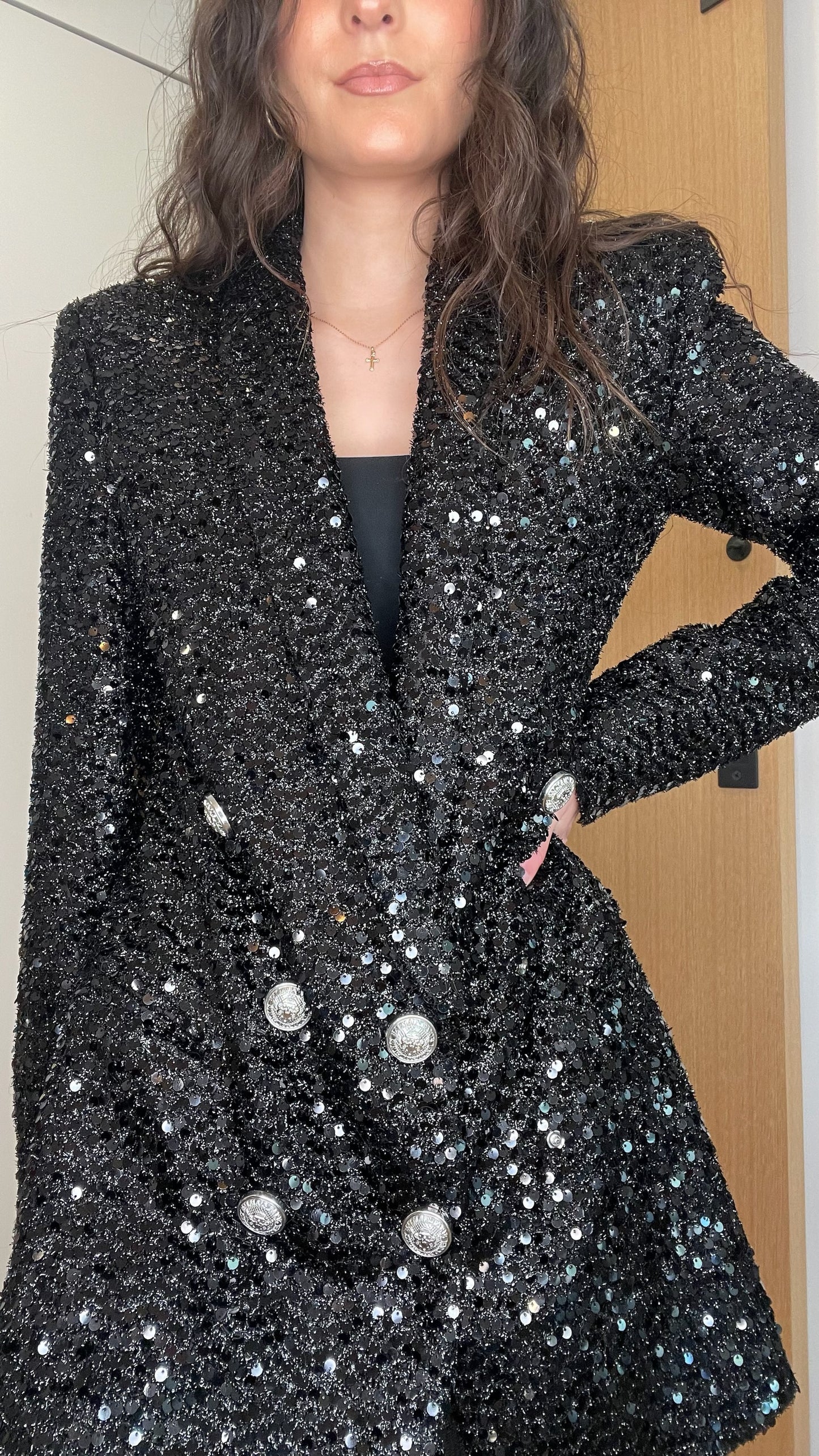 Black Sequins Blazer/Dress - S