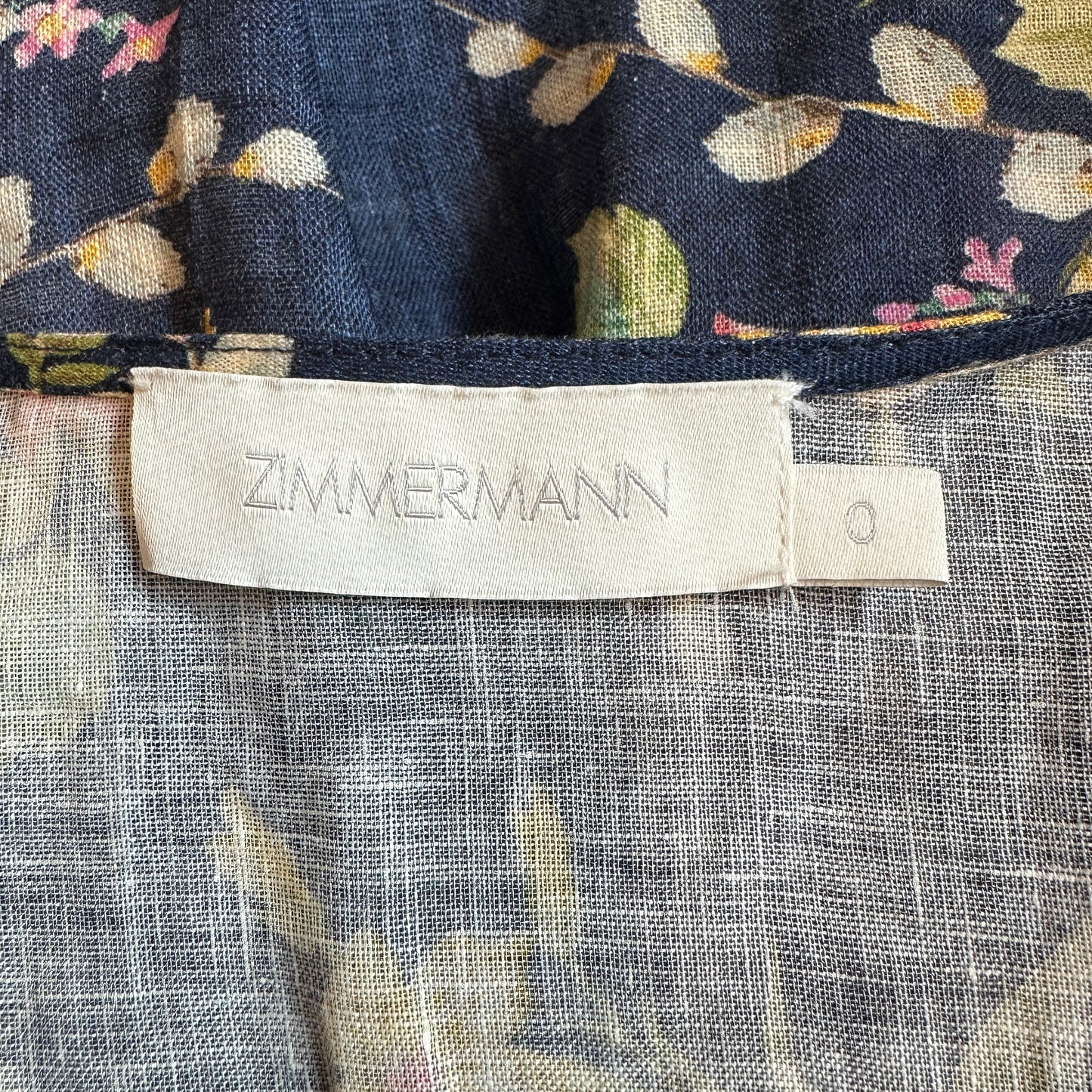 Navy Floral Linen Dress - 0