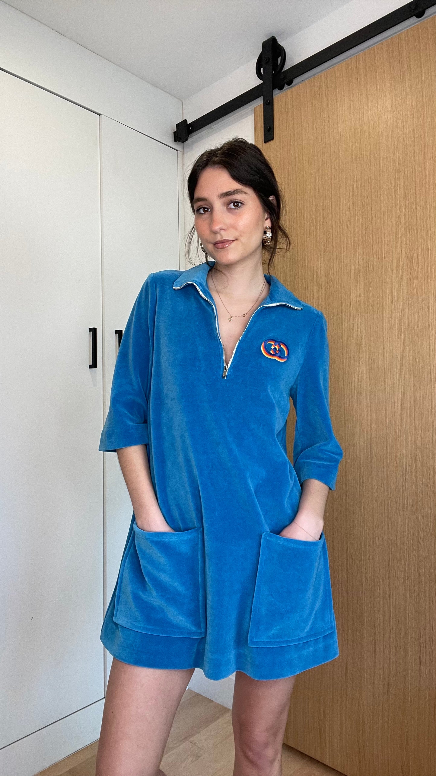 Blue Retro Quarter Zip Dress - XXS