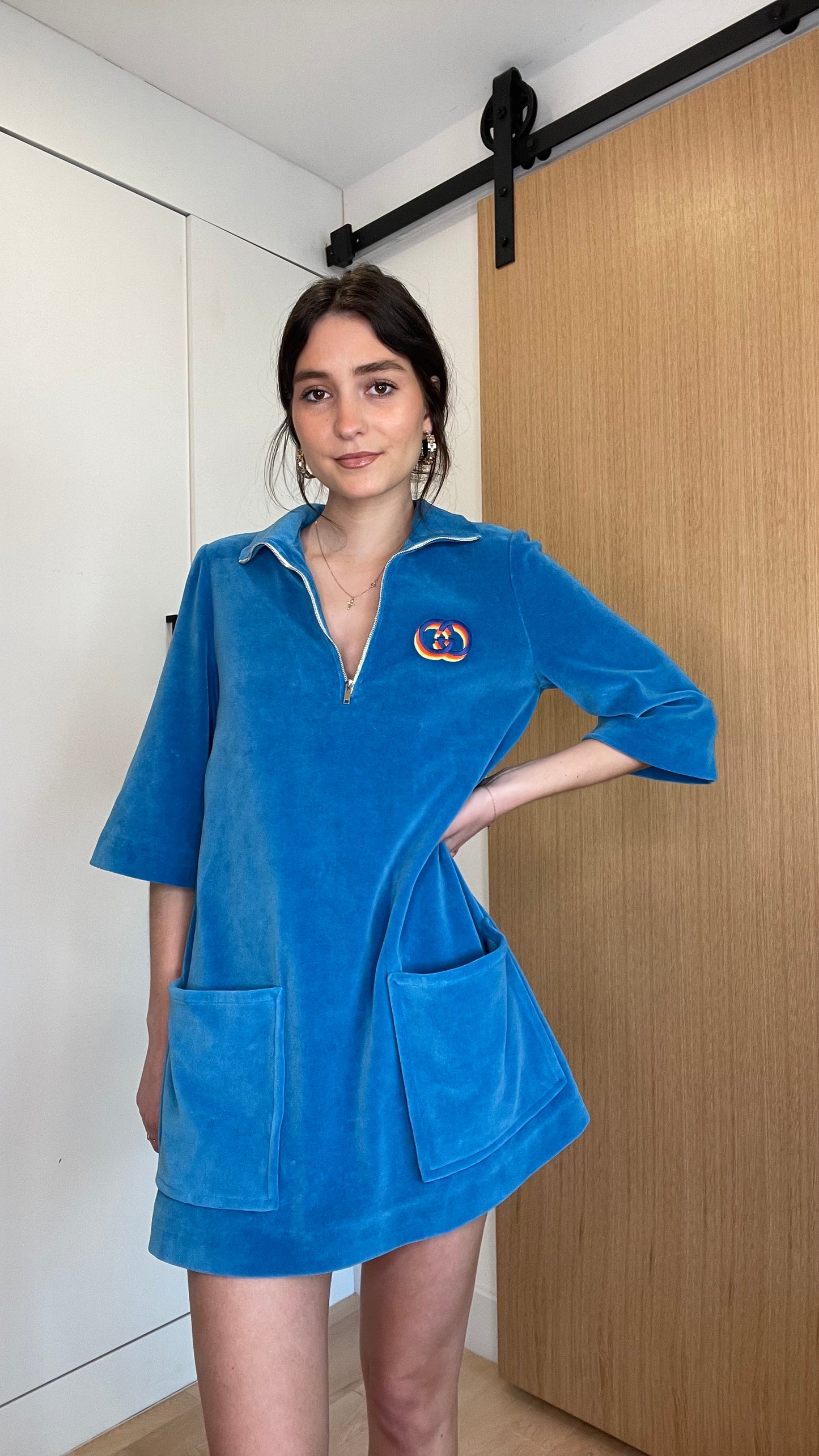 Blue Retro Quarter Zip Dress - XXS