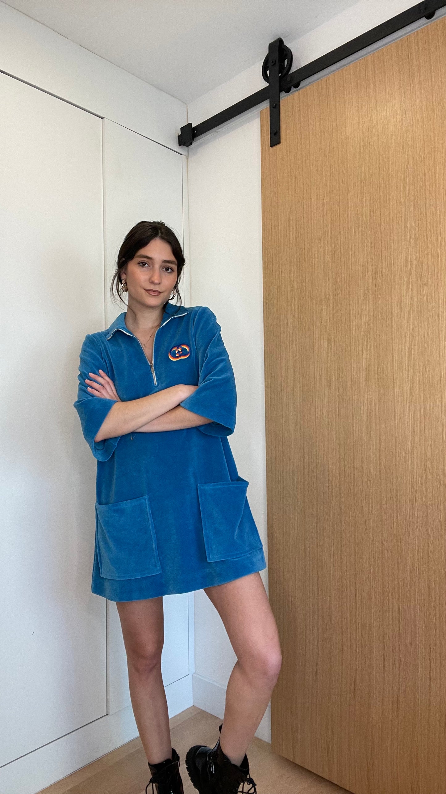 Blue Retro Quarter Zip Dress - XXS