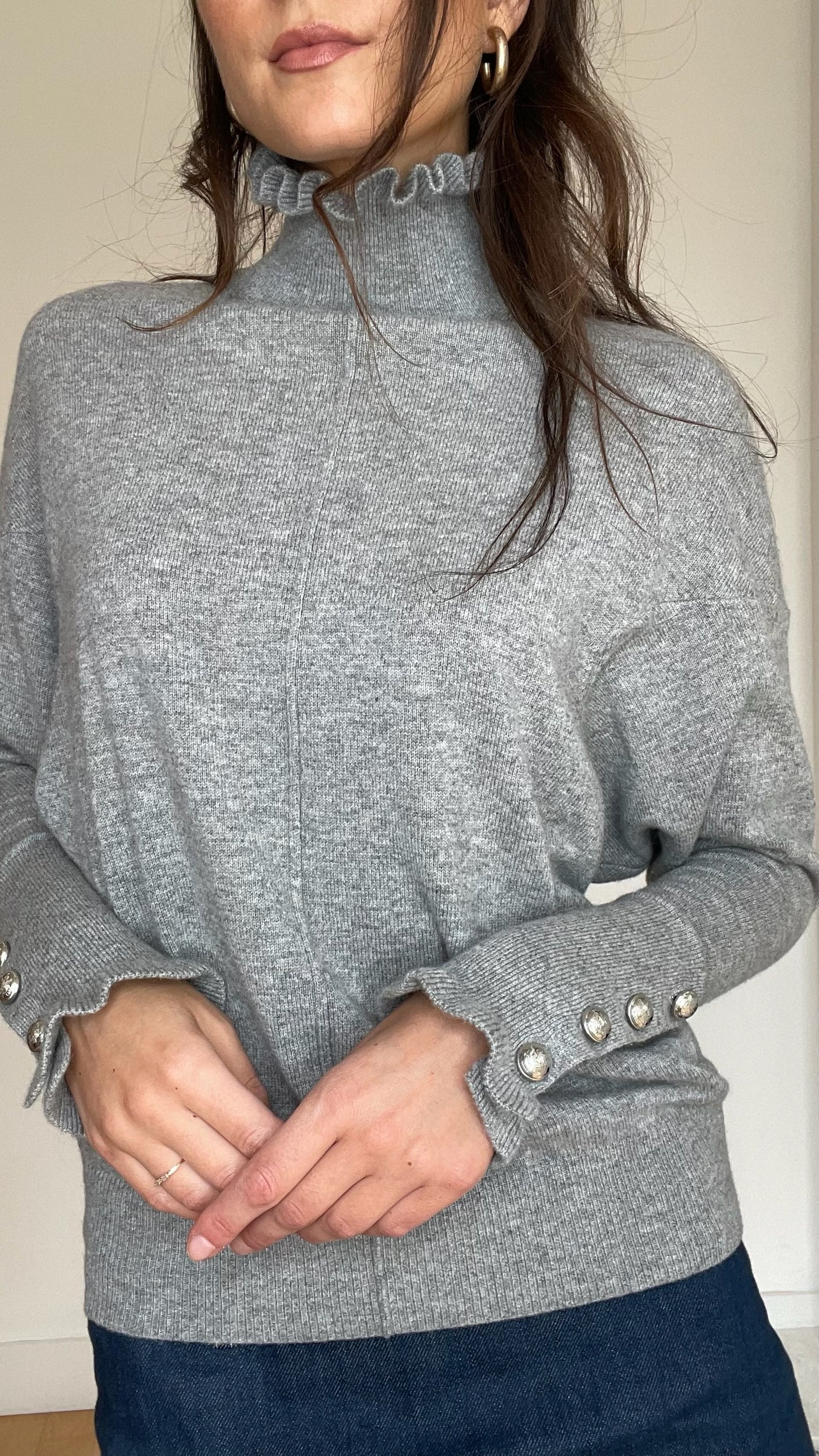 Grey Ruffled Top - XS