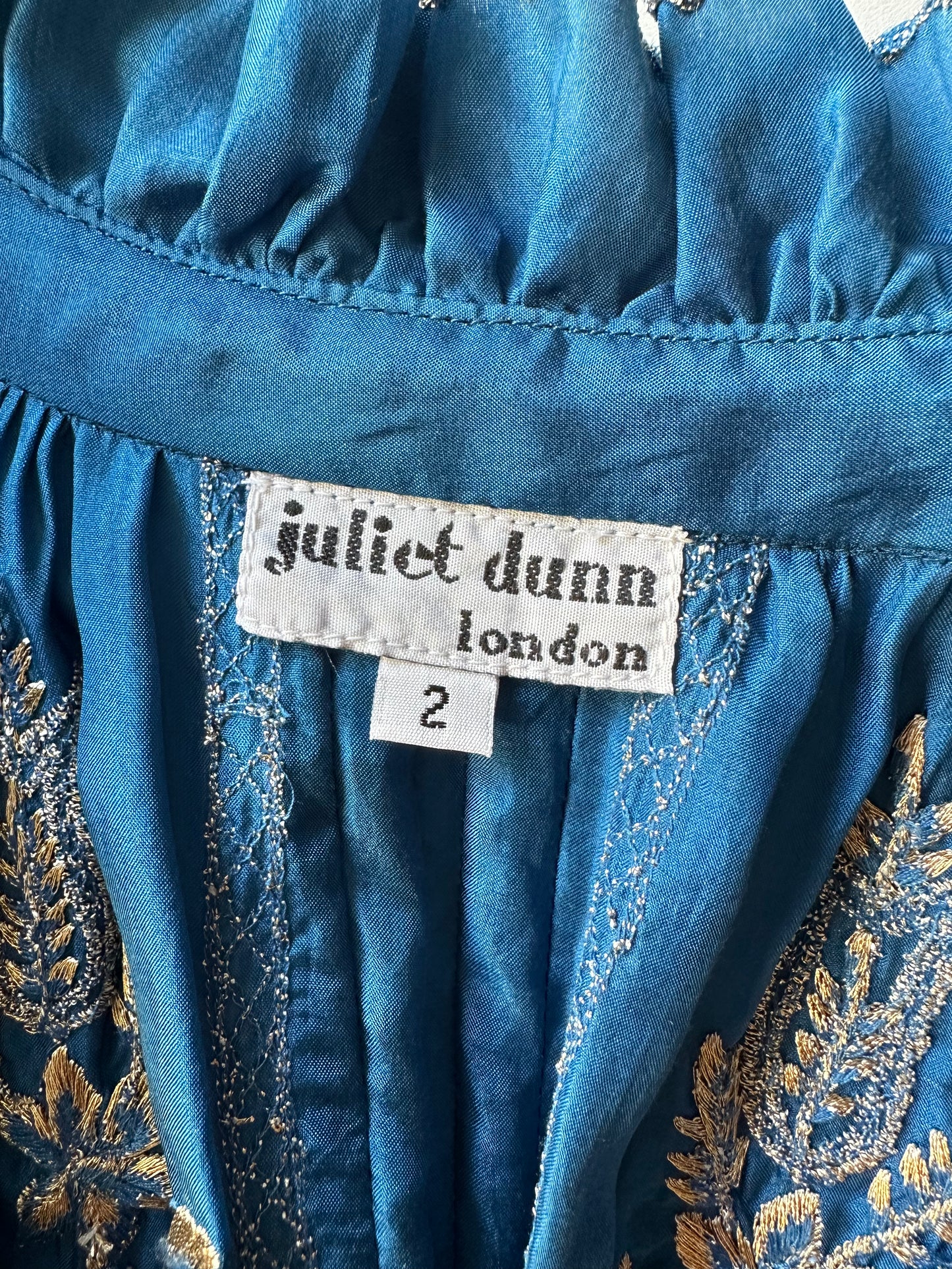 Blue & Gold Silk Dress - S