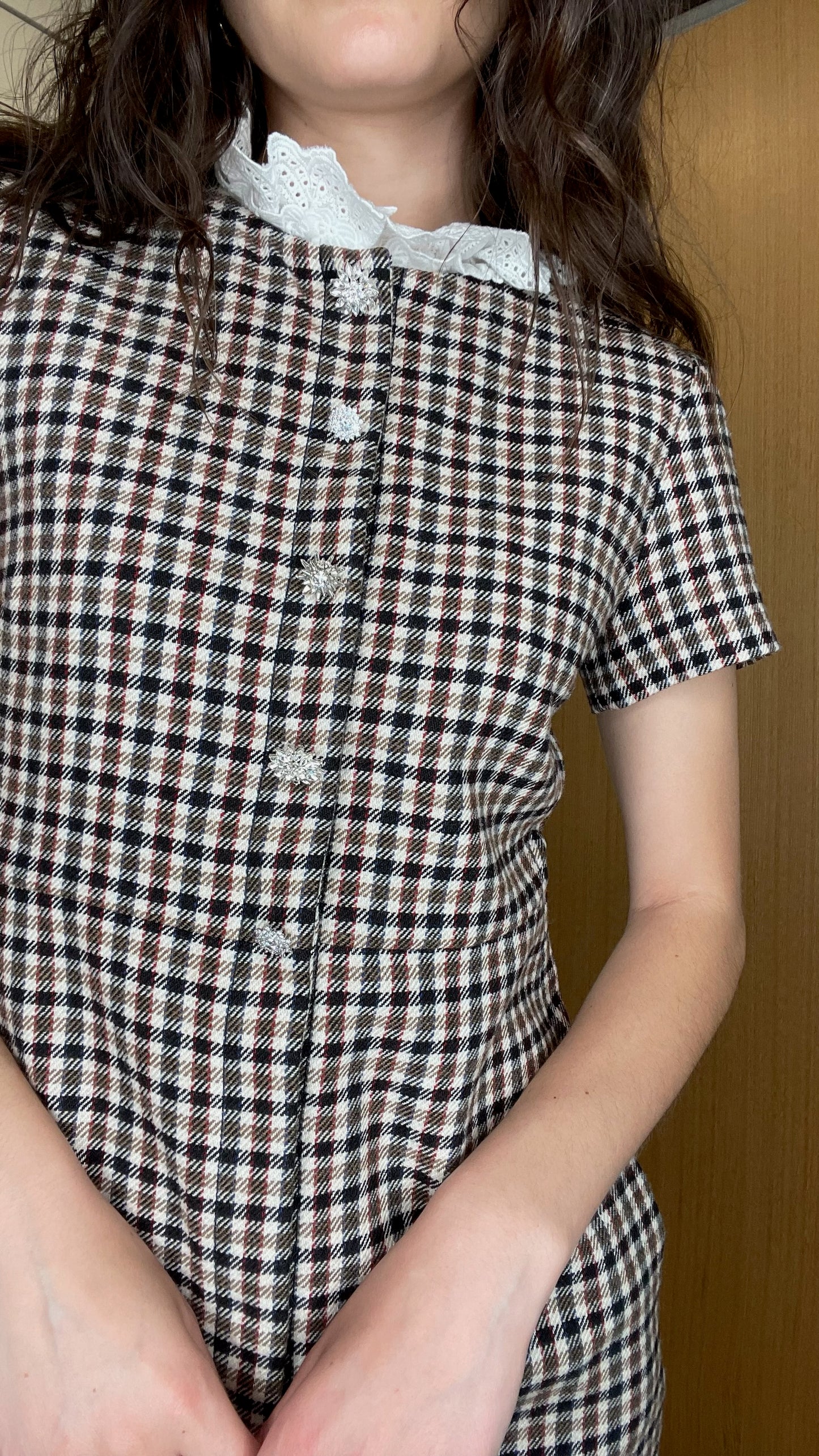 Checker Print Dress w/ Lace Collar - XS