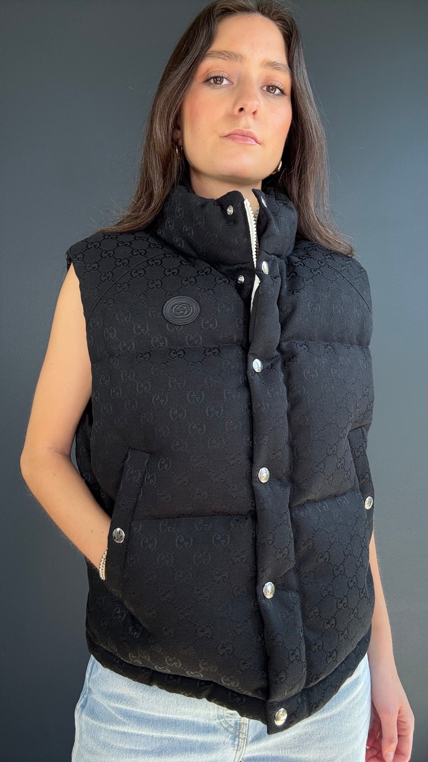 Gucci Black Monogram Puffer Vest - XS