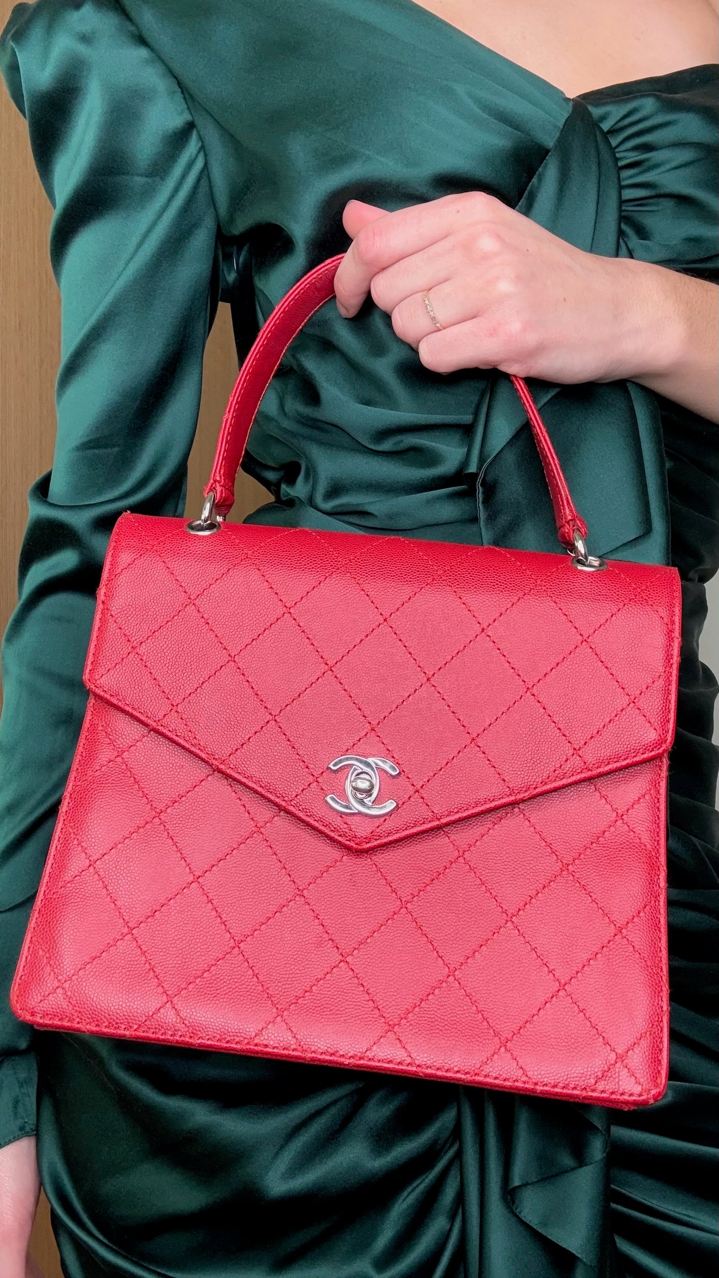Red Caviar Top Handle Bag