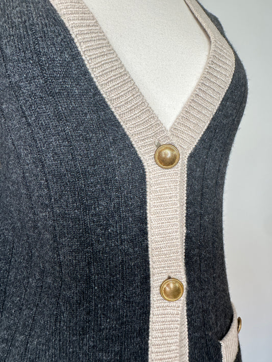 Grey & Cream Cashmere Cardigan - S